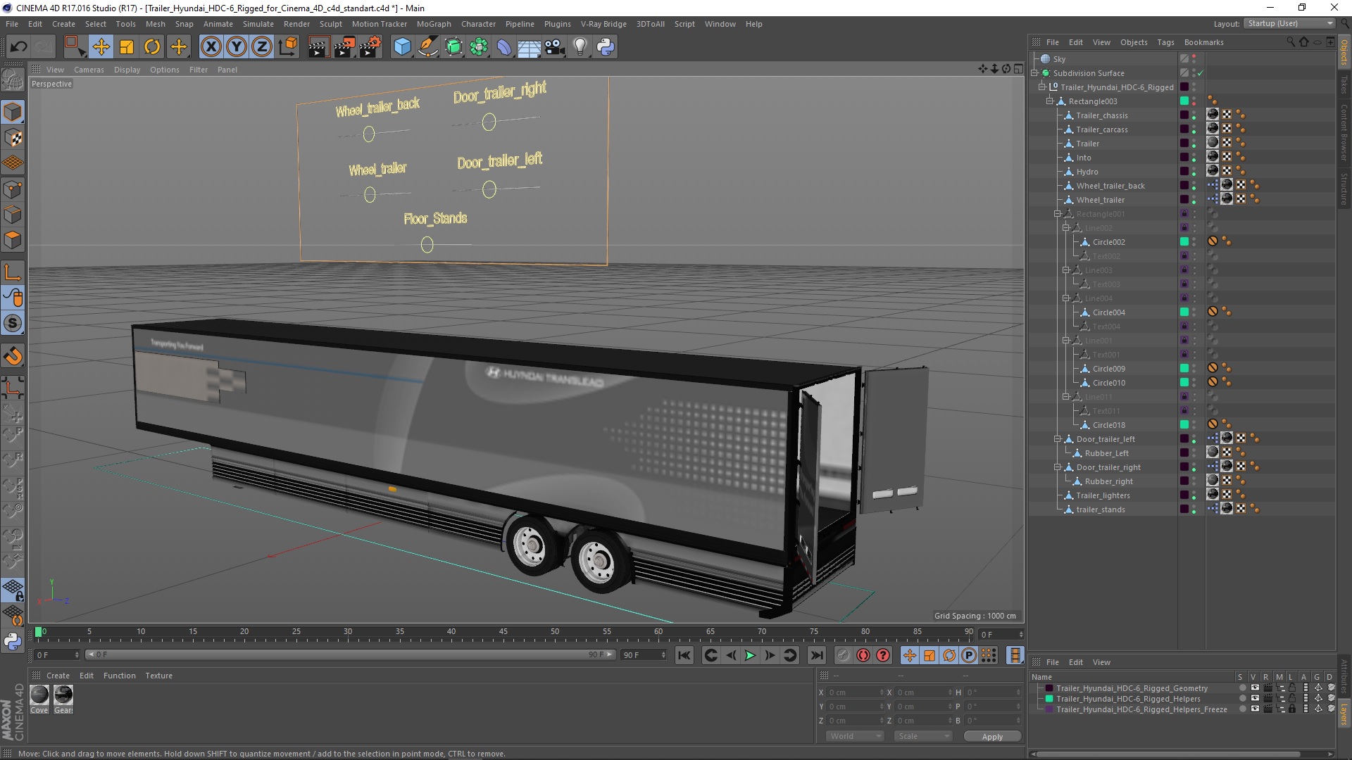 Trailer Hyundai HDC-6 Rigged for Cinema 4D 3D