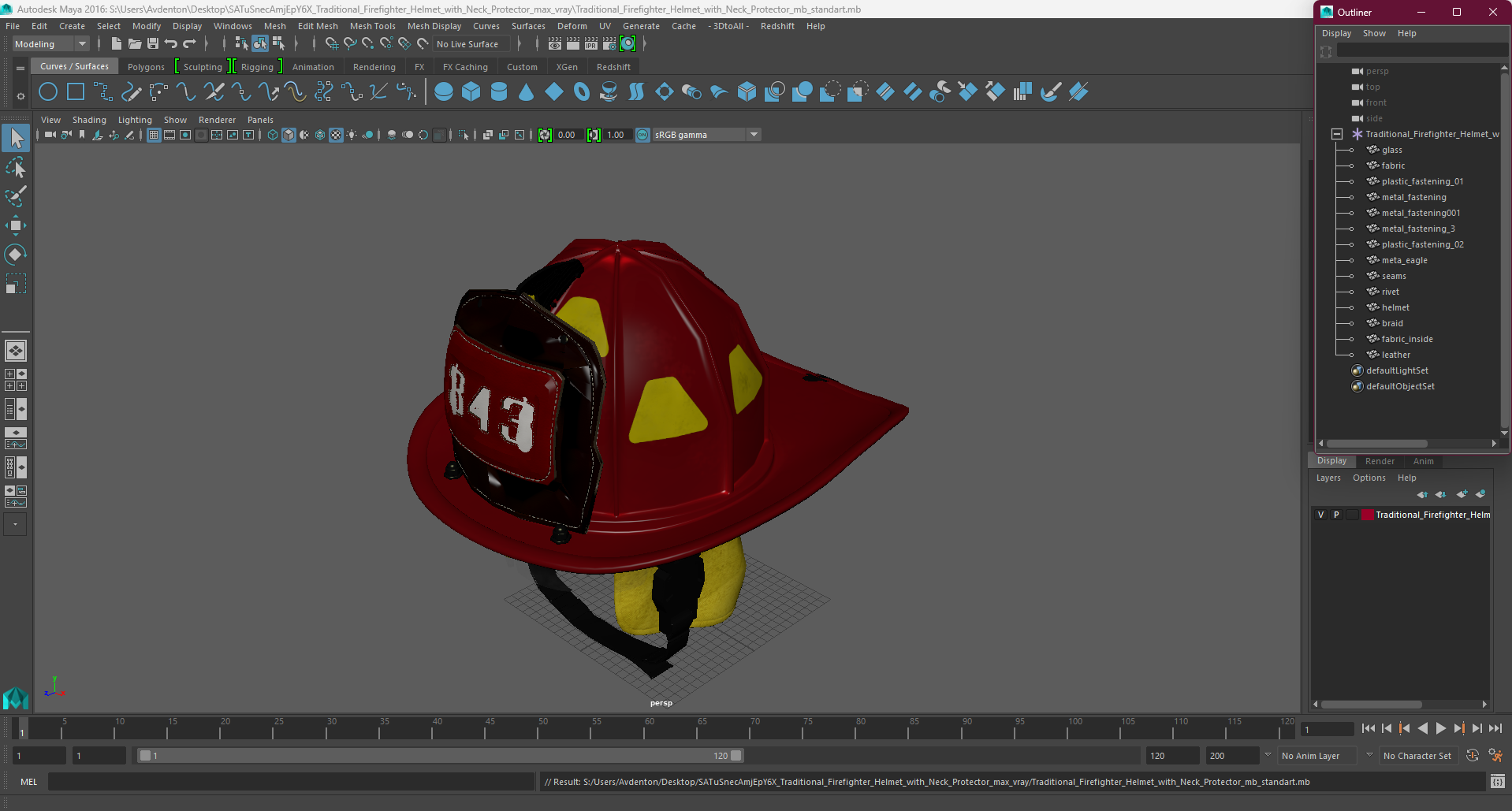 3D model Traditional Firefighter Helmet with Neck Protector