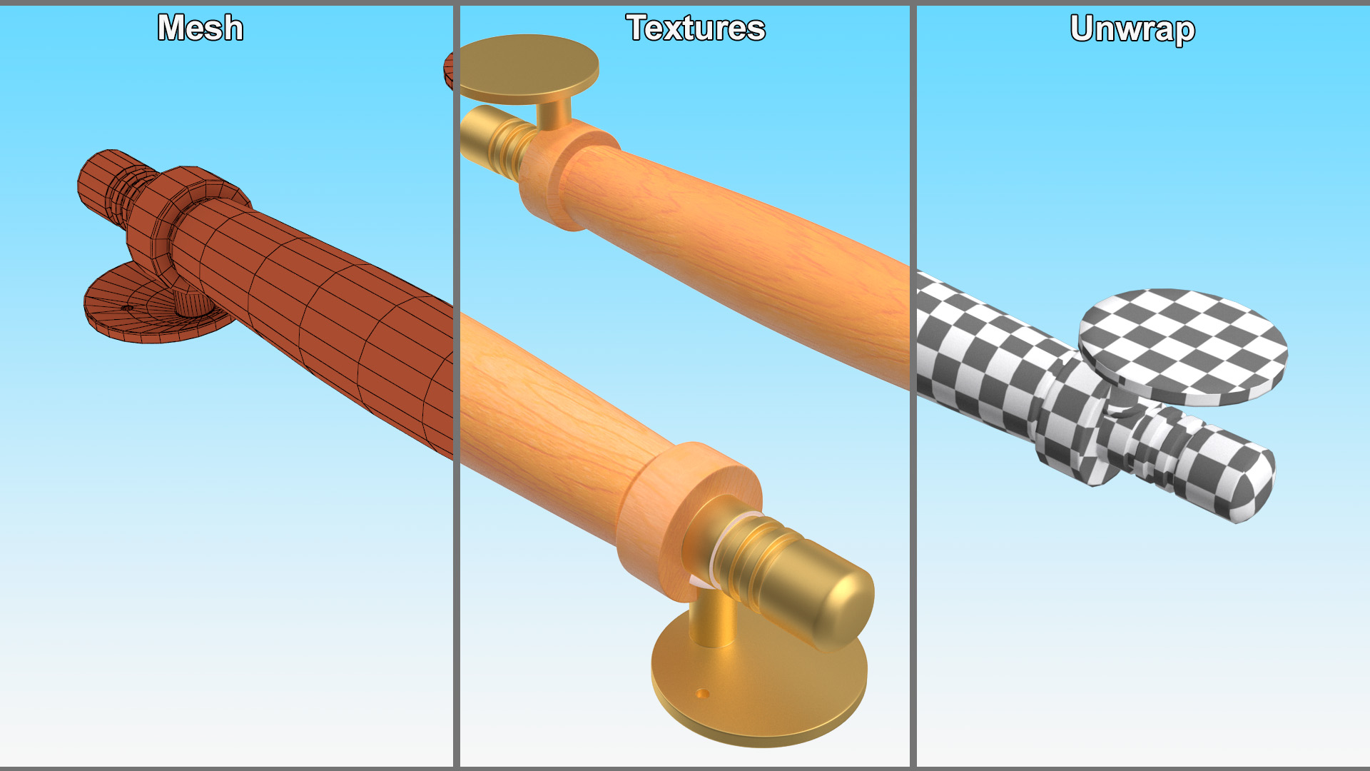 3D model Door Gold Handle with Wooden Oval Insert