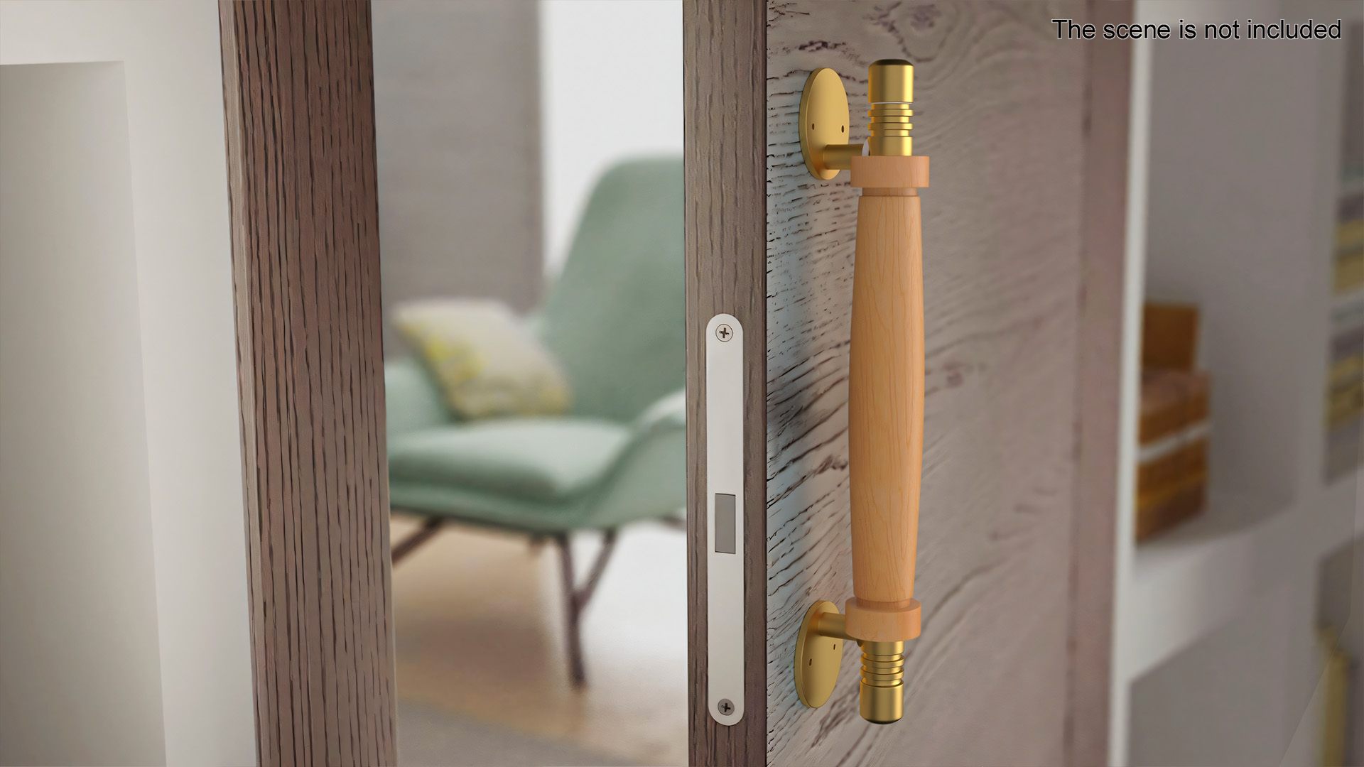 3D model Door Gold Handle with Wooden Oval Insert