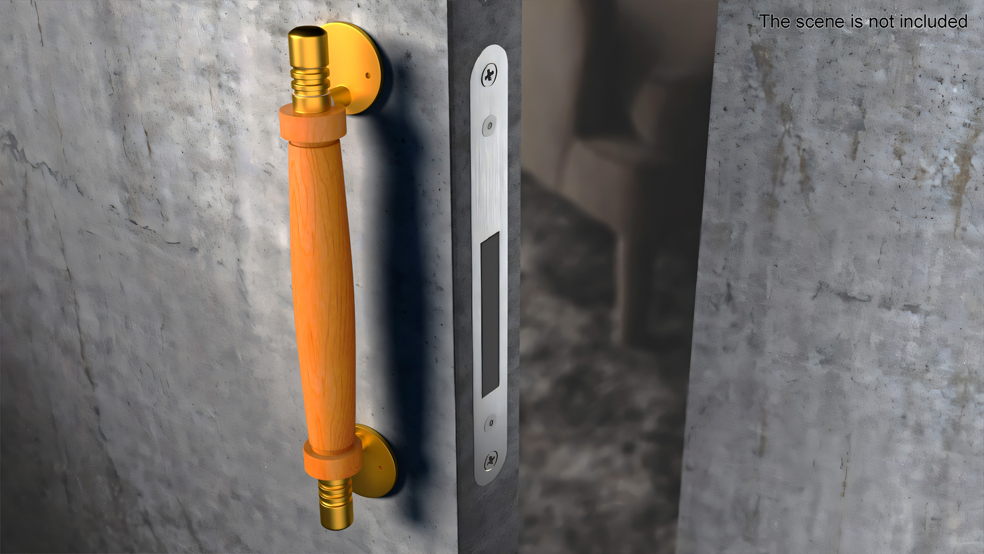 3D model Door Gold Handle with Wooden Oval Insert