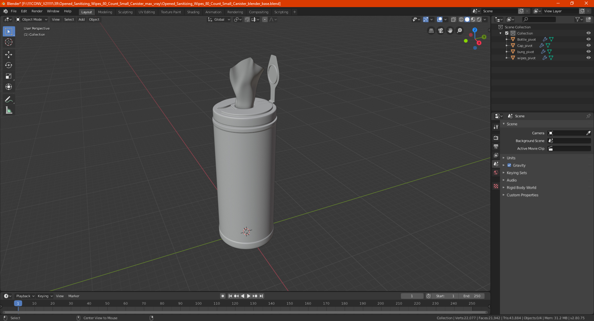 Opened Sanitizing Wipes 80 Count Small Canister 3D