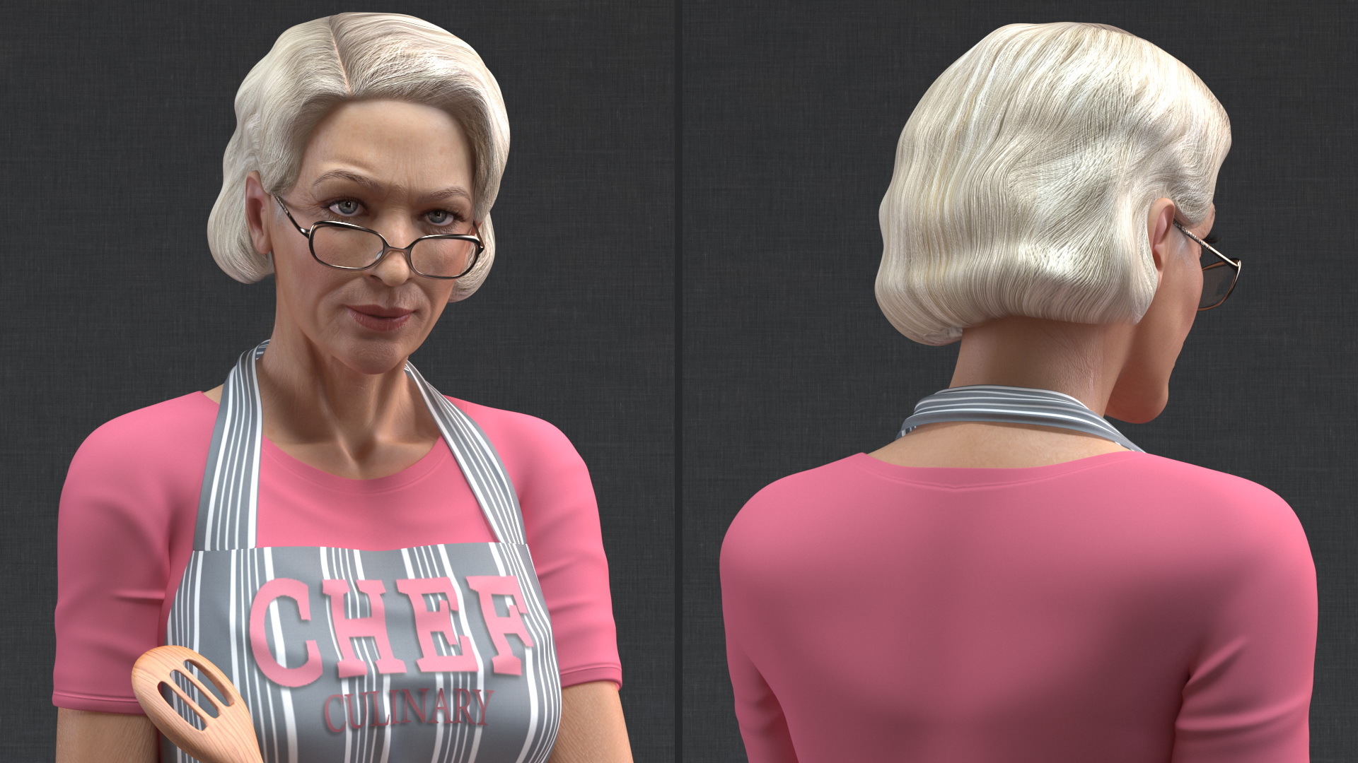 Old Lady wearing Apron Siting Pose 3D model