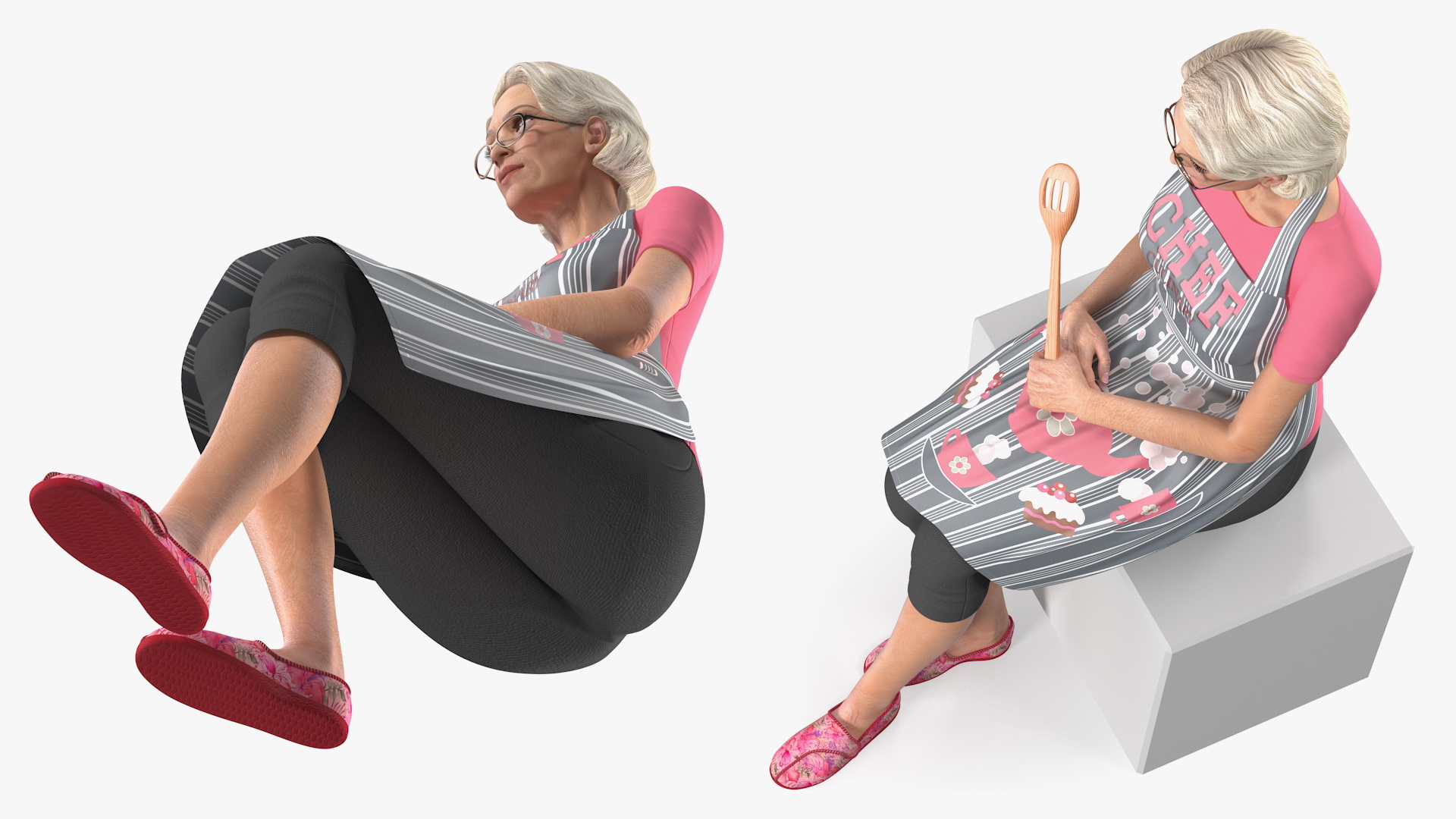 Old Lady wearing Apron Siting Pose 3D model