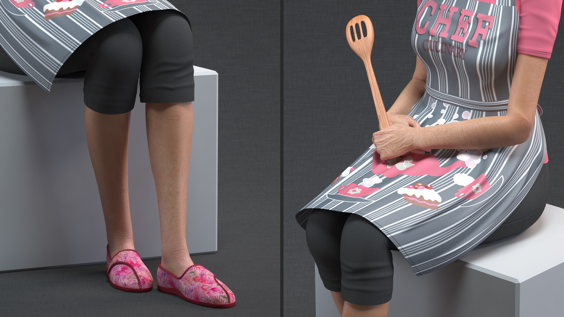 Old Lady wearing Apron Siting Pose 3D model