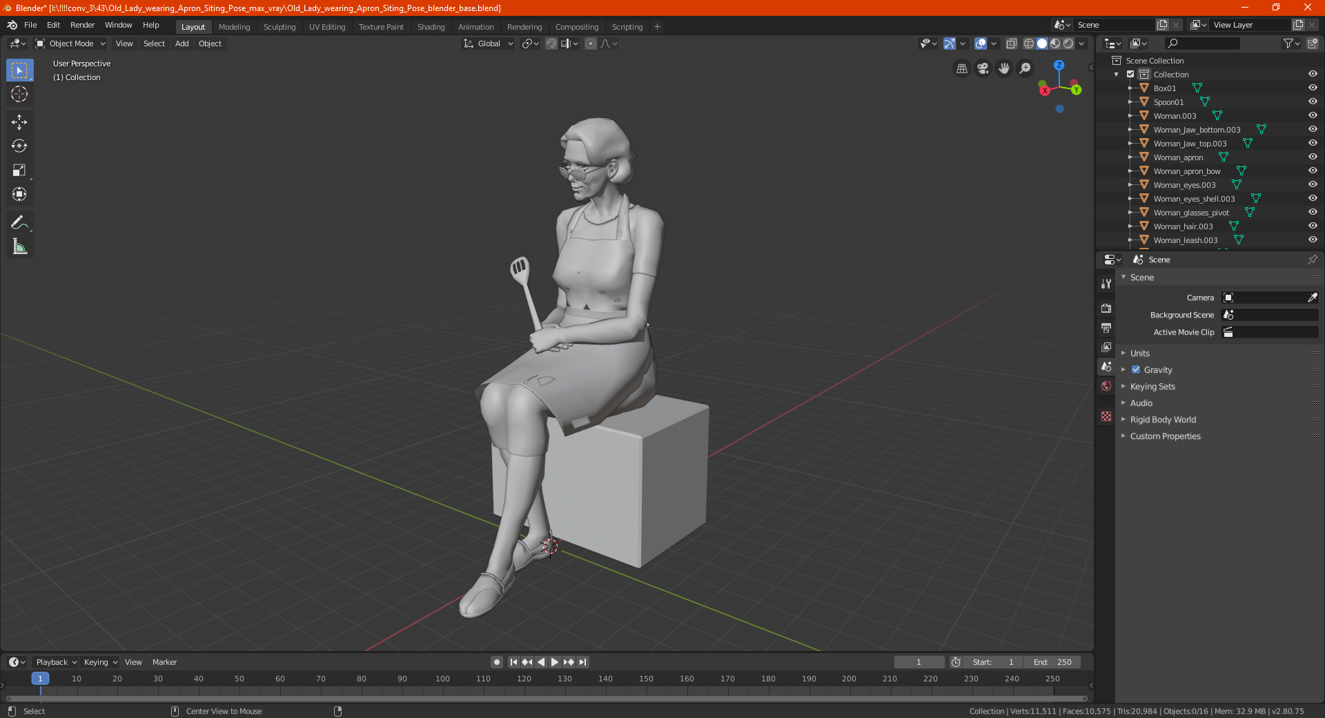 Old Lady wearing Apron Siting Pose 3D model