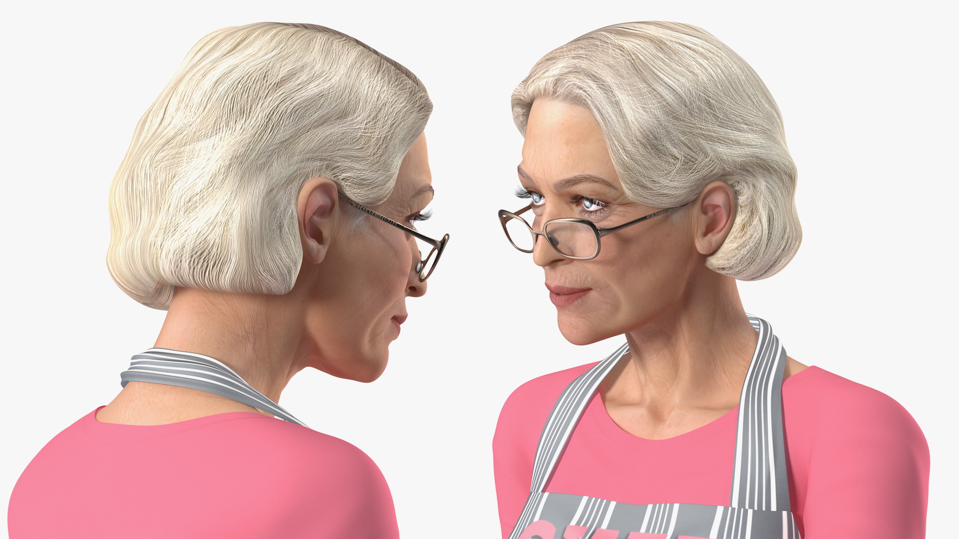 Old Lady wearing Apron Siting Pose 3D model