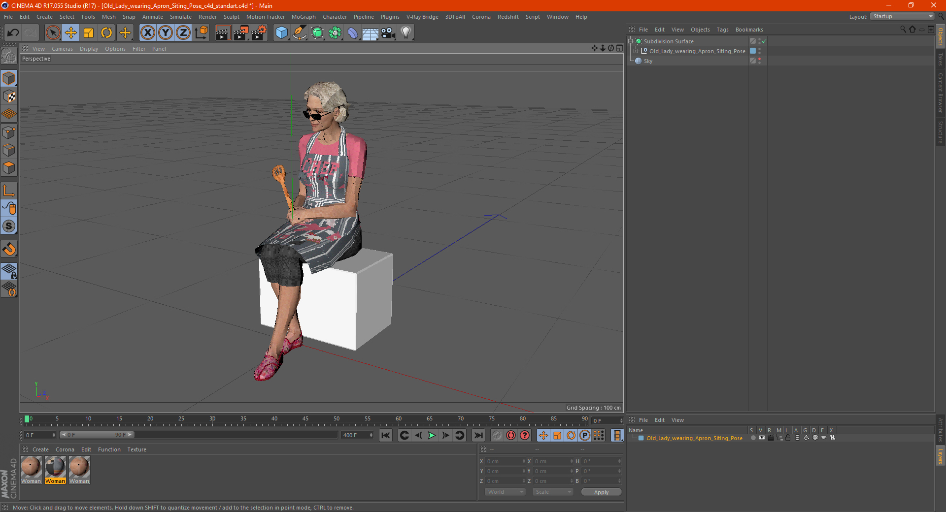 Old Lady wearing Apron Siting Pose 3D model