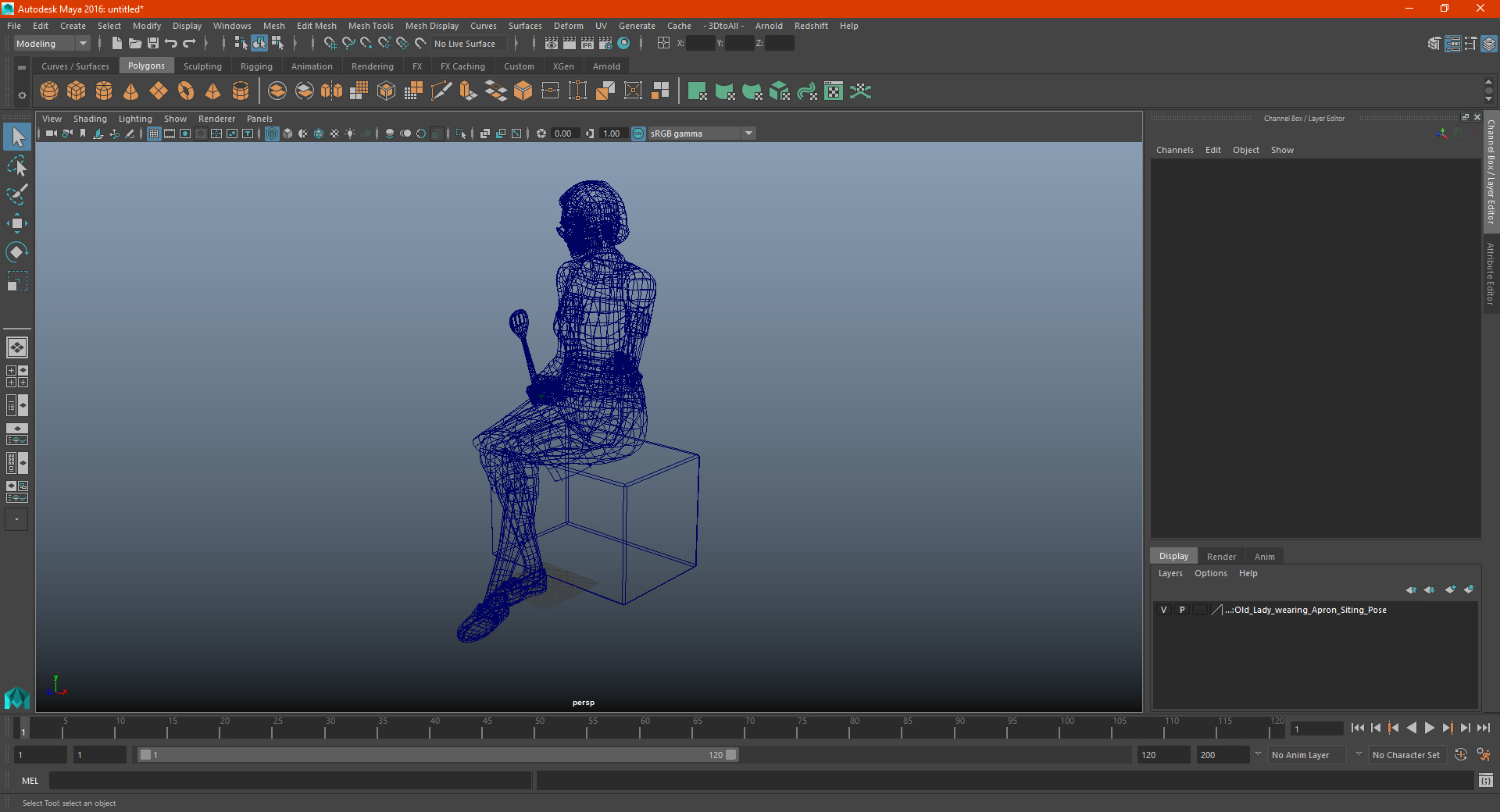 Old Lady wearing Apron Siting Pose 3D model
