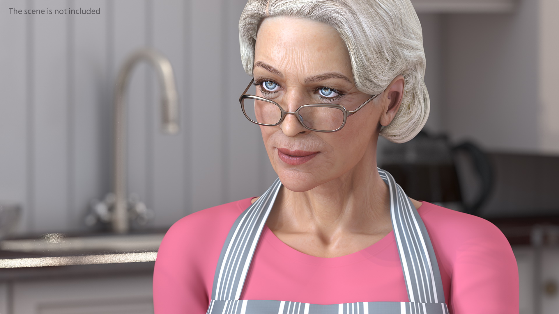 Old Lady wearing Apron Siting Pose 3D model