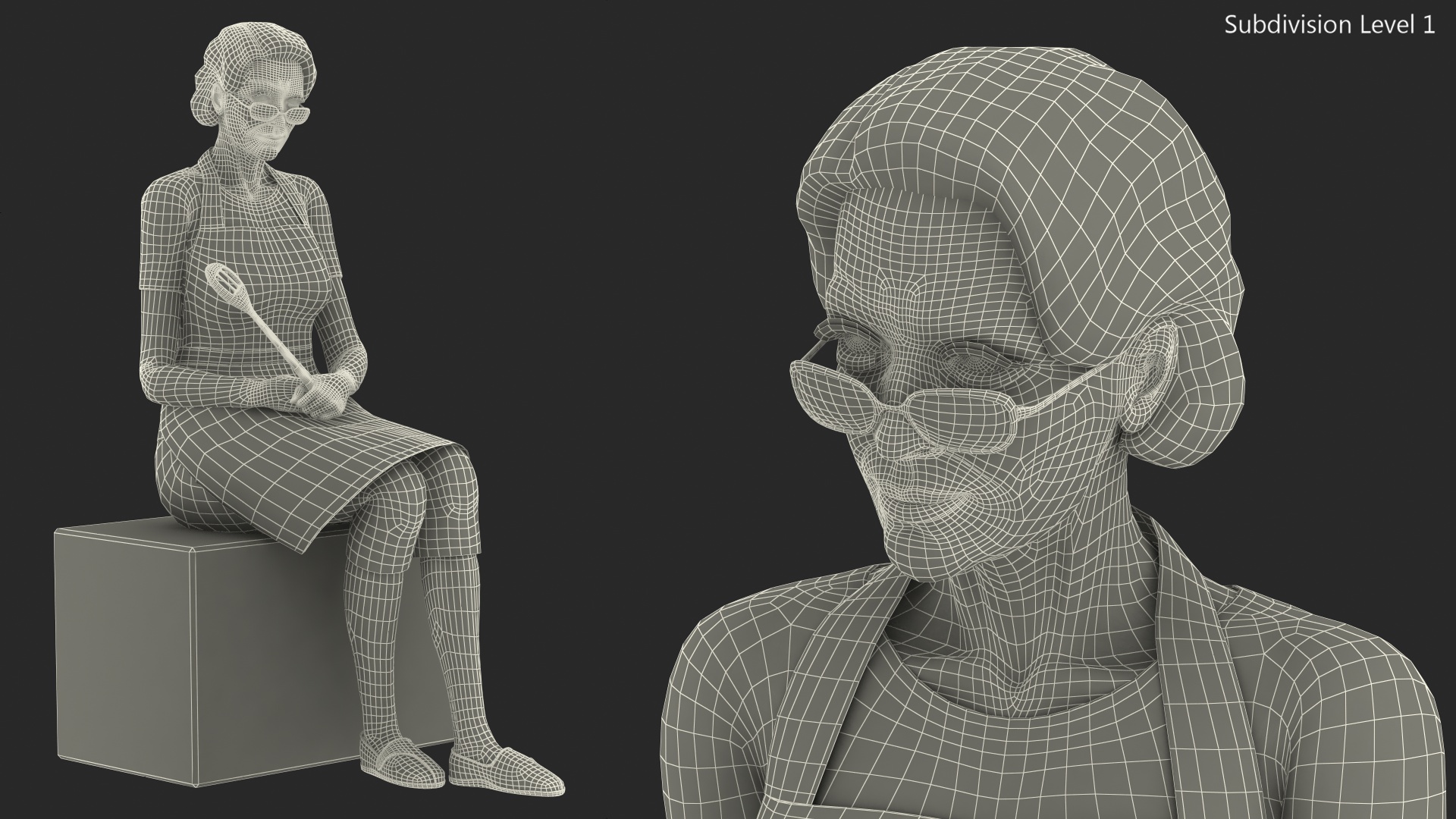 Old Lady wearing Apron Siting Pose 3D model