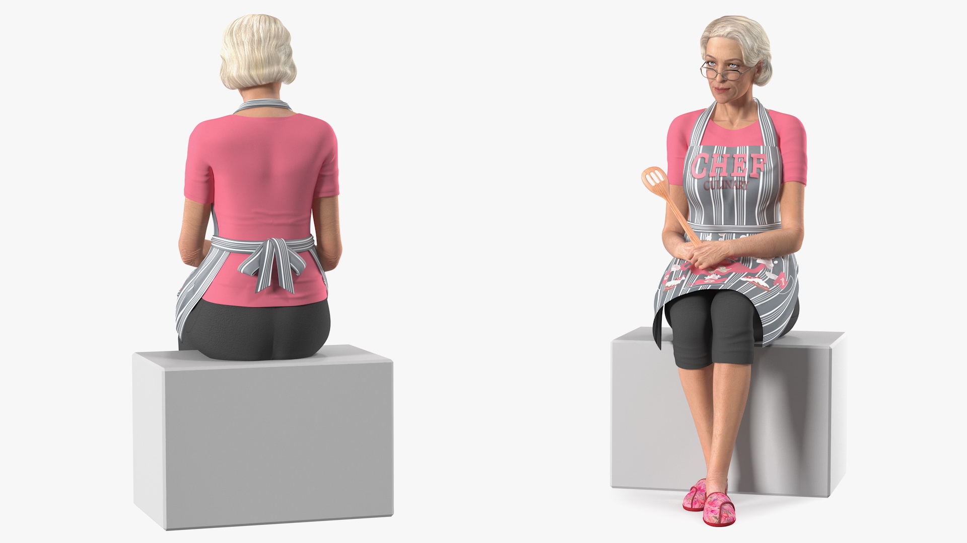 Old Lady wearing Apron Siting Pose 3D model