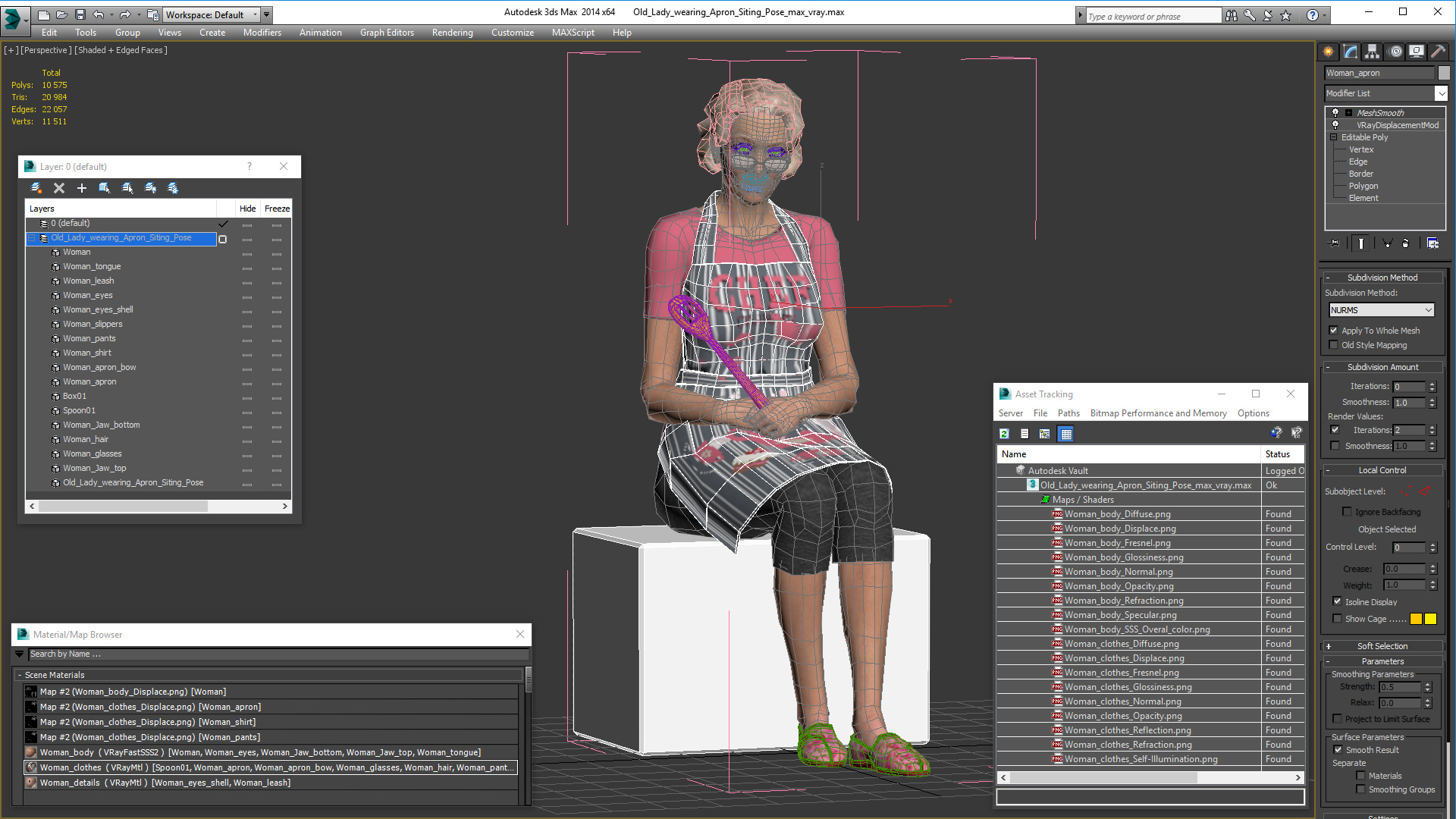 Old Lady wearing Apron Siting Pose 3D model