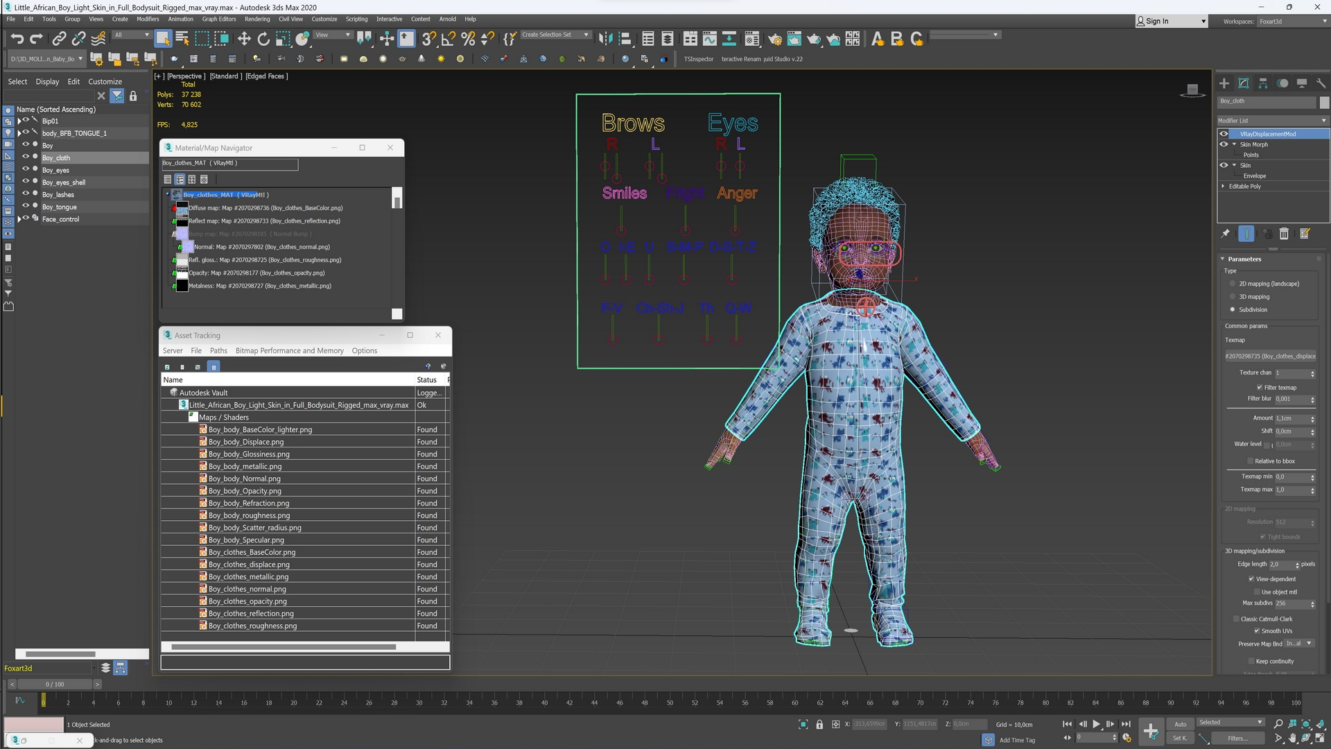 3D Little African Boy Light Skin in Full Bodysuit Rigged model