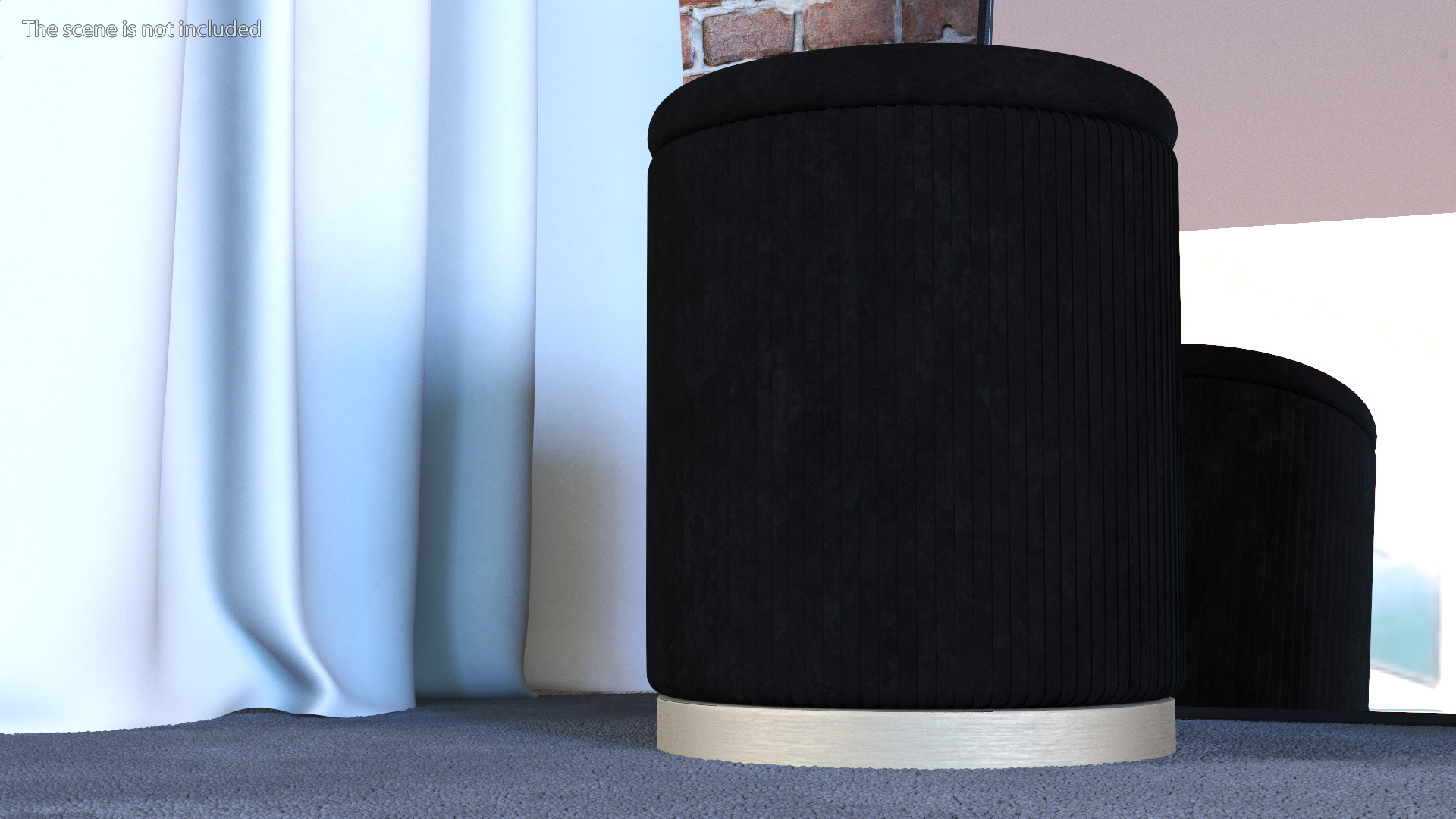 Black Round Fabric Ottoman Stool 3D