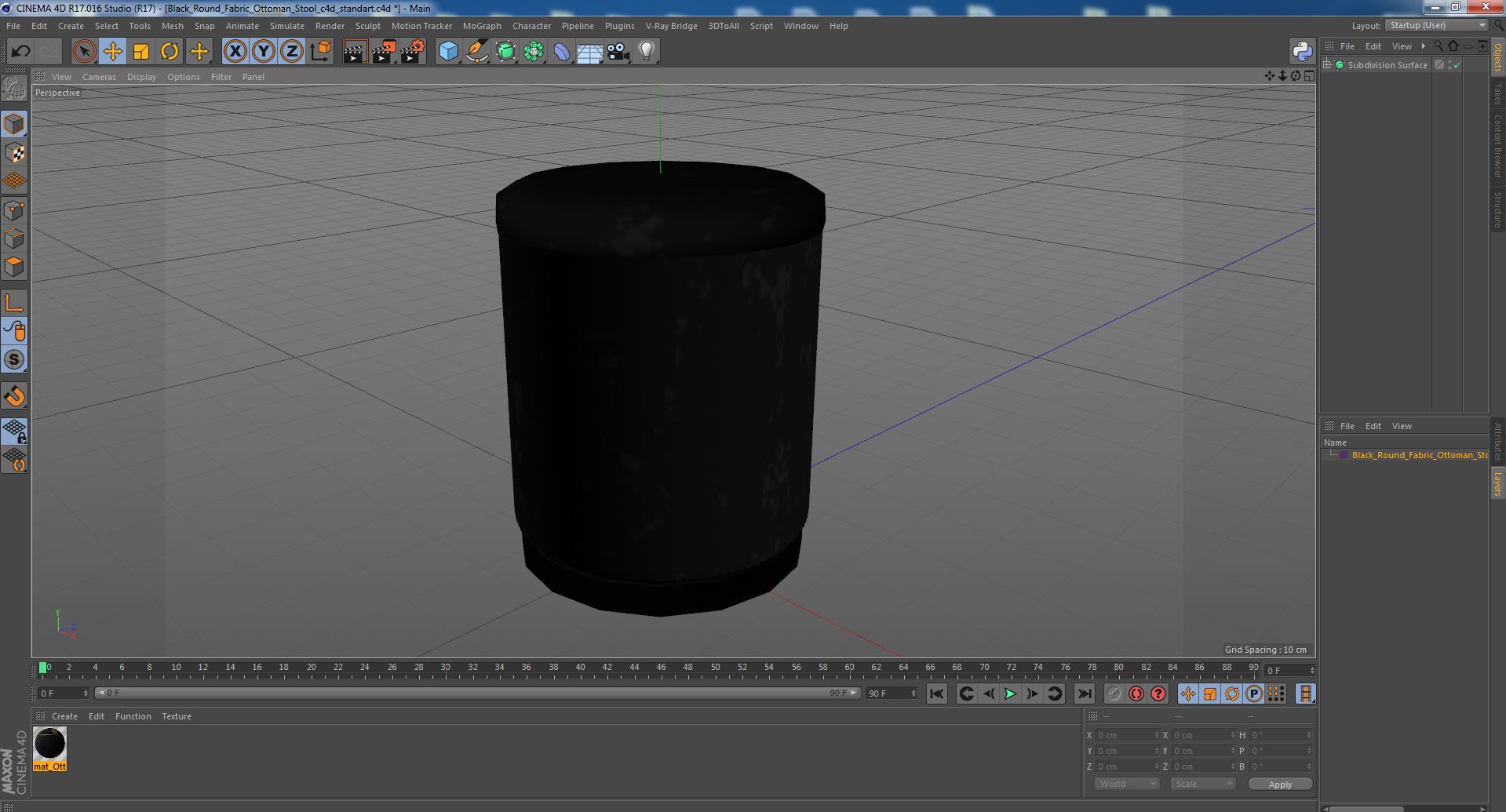 Black Round Fabric Ottoman Stool 3D