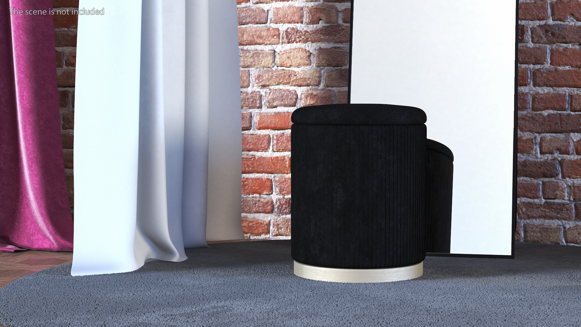 Black Round Fabric Ottoman Stool 3D