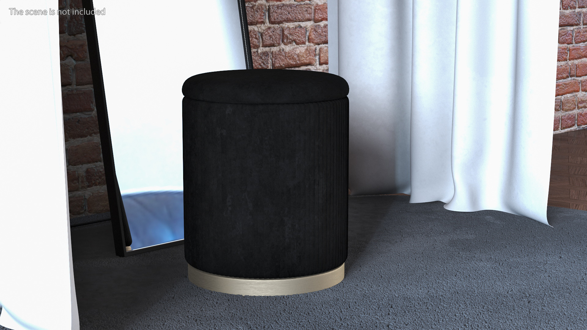 Black Round Fabric Ottoman Stool 3D