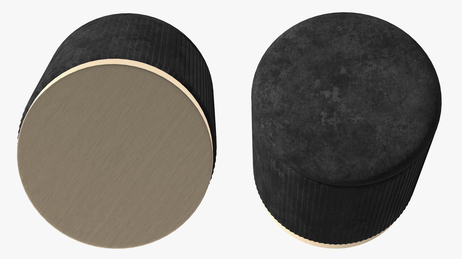 Black Round Fabric Ottoman Stool 3D