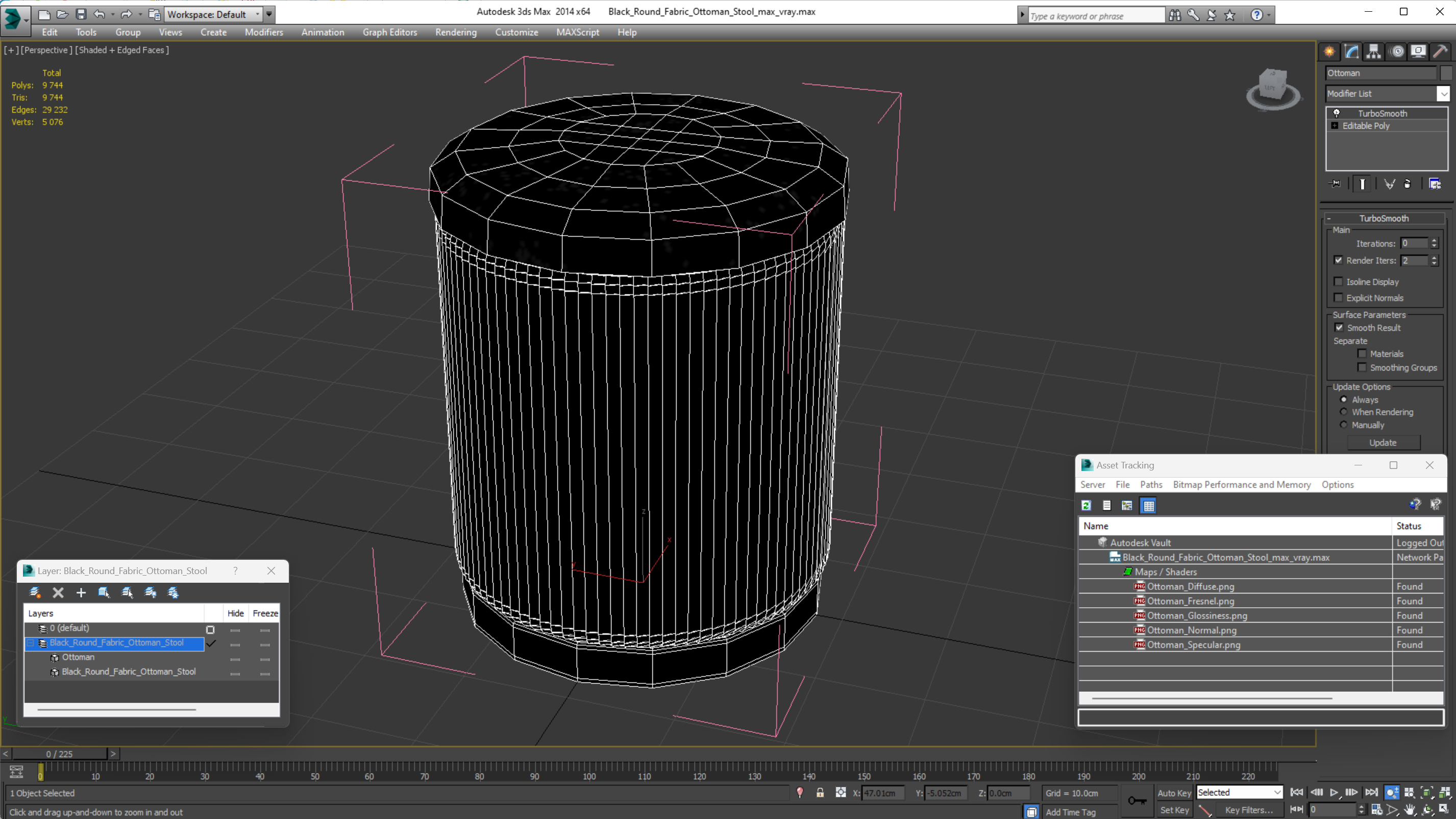 Black Round Fabric Ottoman Stool 3D