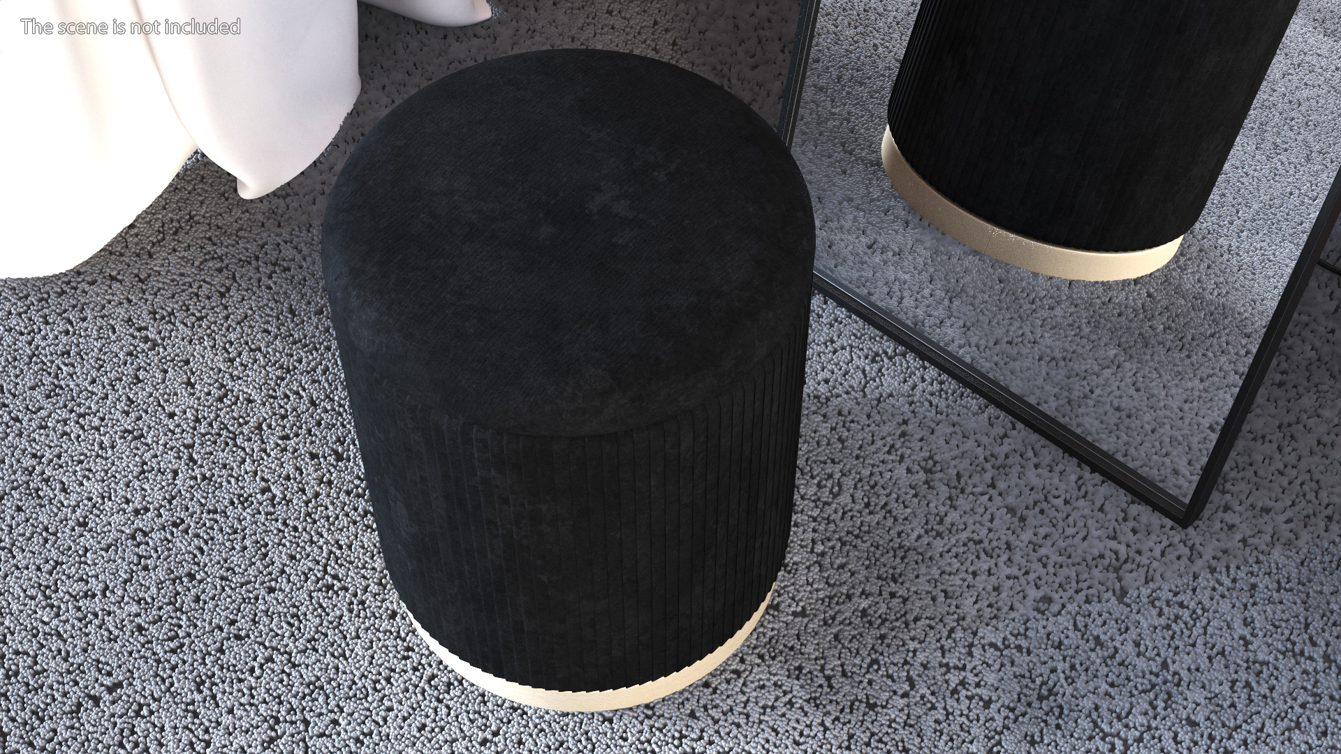 Black Round Fabric Ottoman Stool 3D