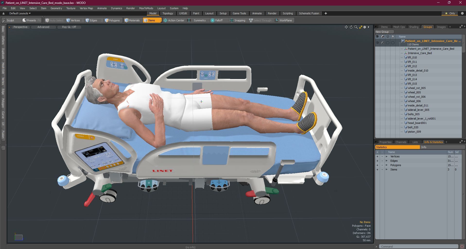 3D model Patient on LINET Intensive Care Bed