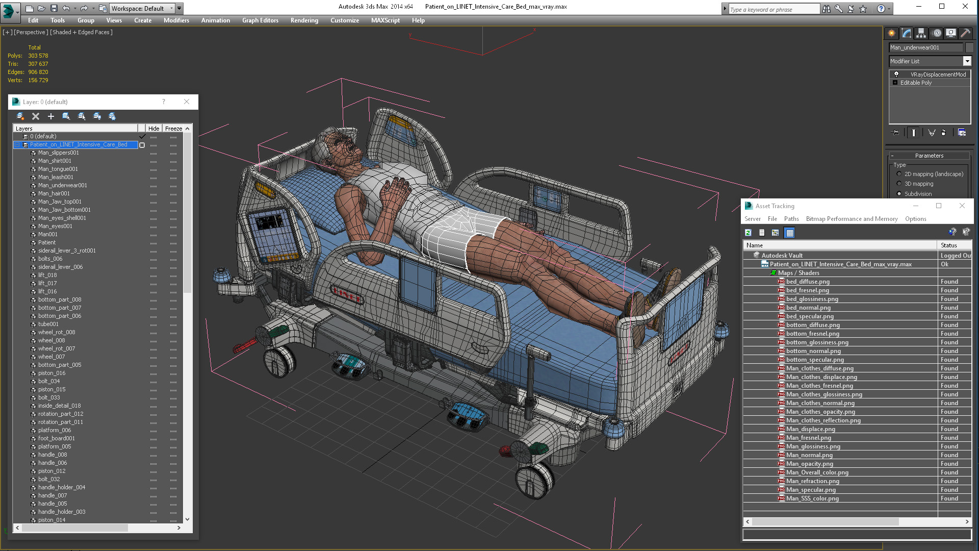 3D model Patient on LINET Intensive Care Bed