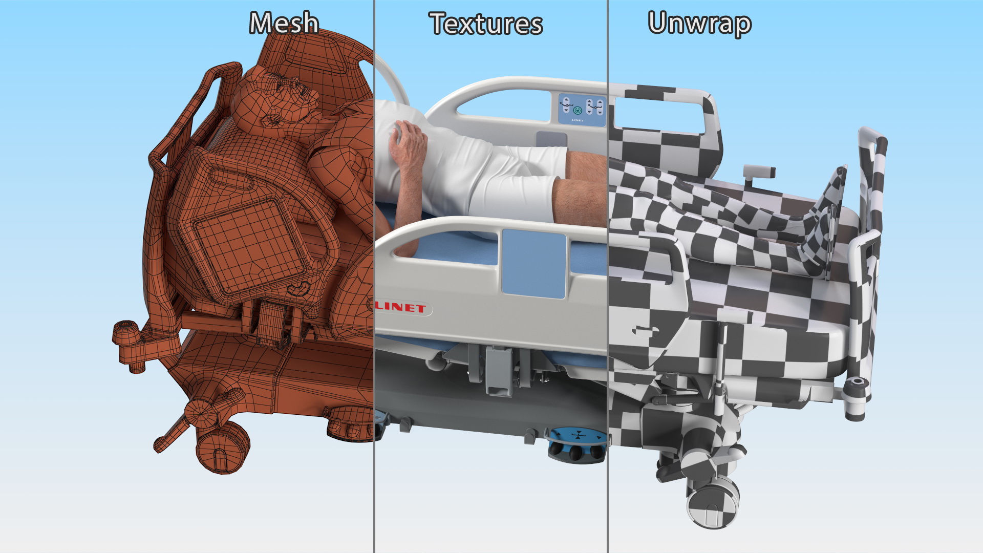 3D model Patient on LINET Intensive Care Bed