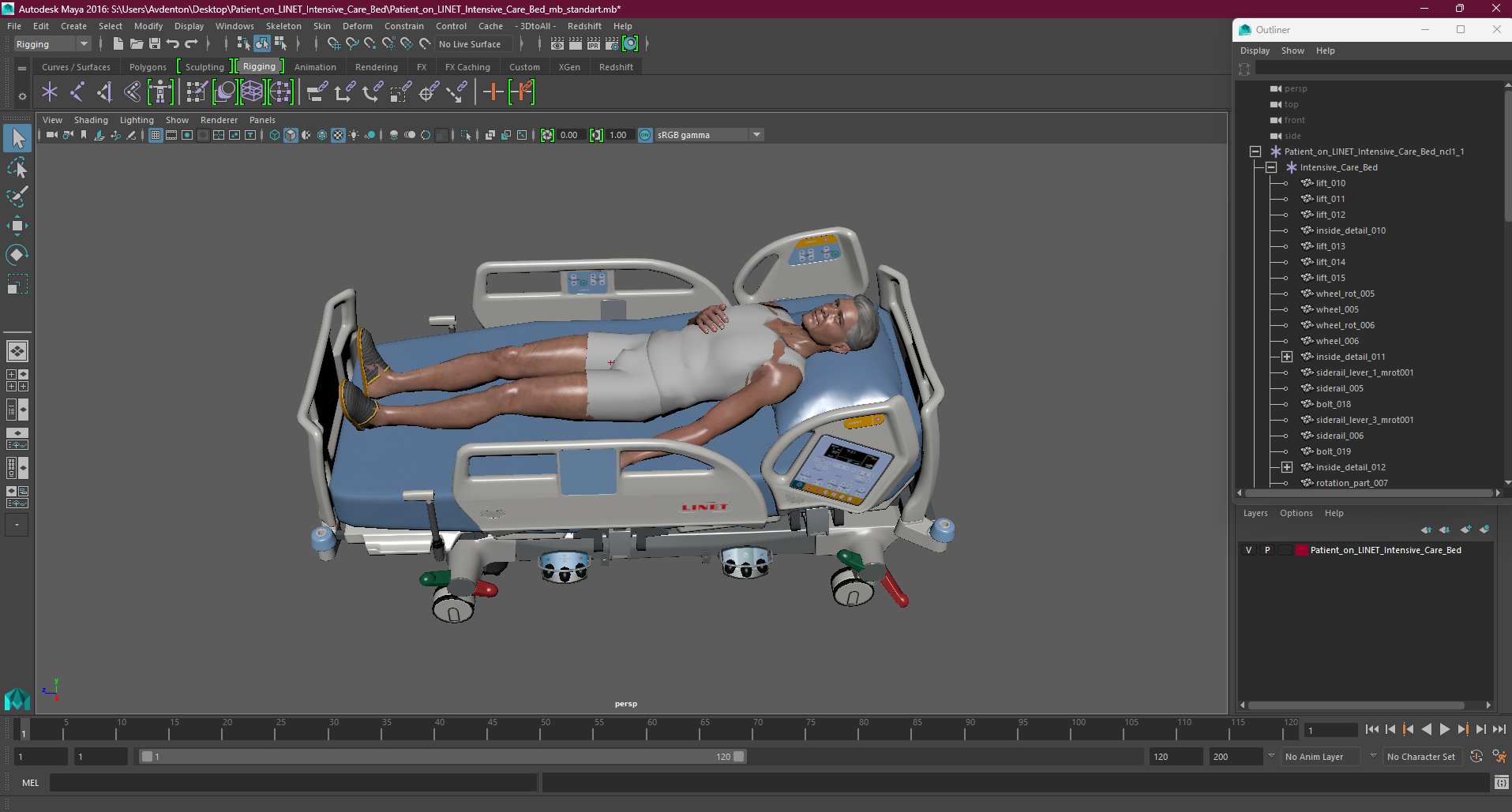 3D model Patient on LINET Intensive Care Bed