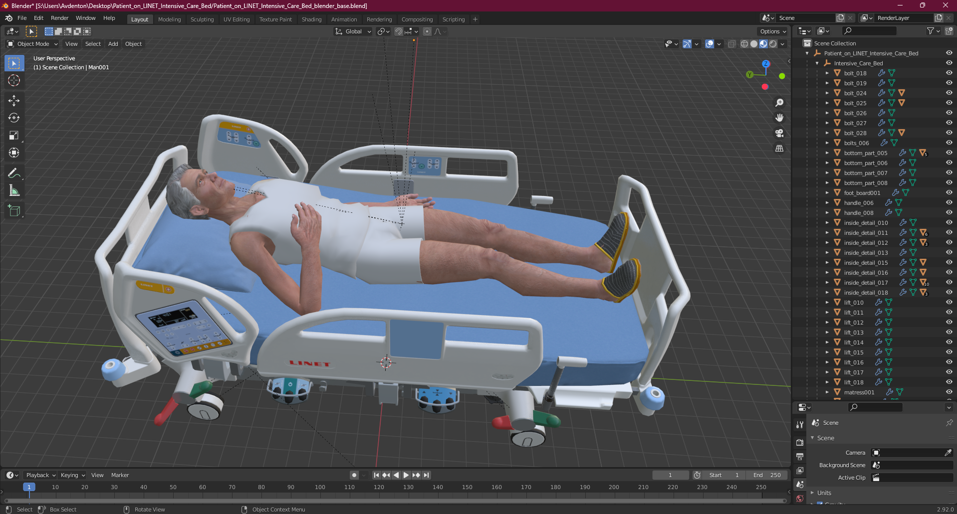 3D model Patient on LINET Intensive Care Bed