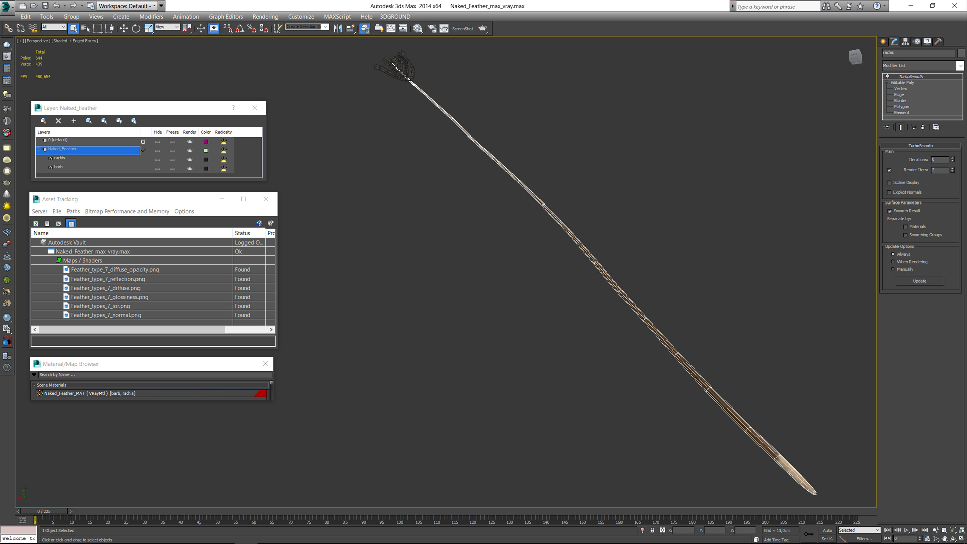 3D Naked Feather model