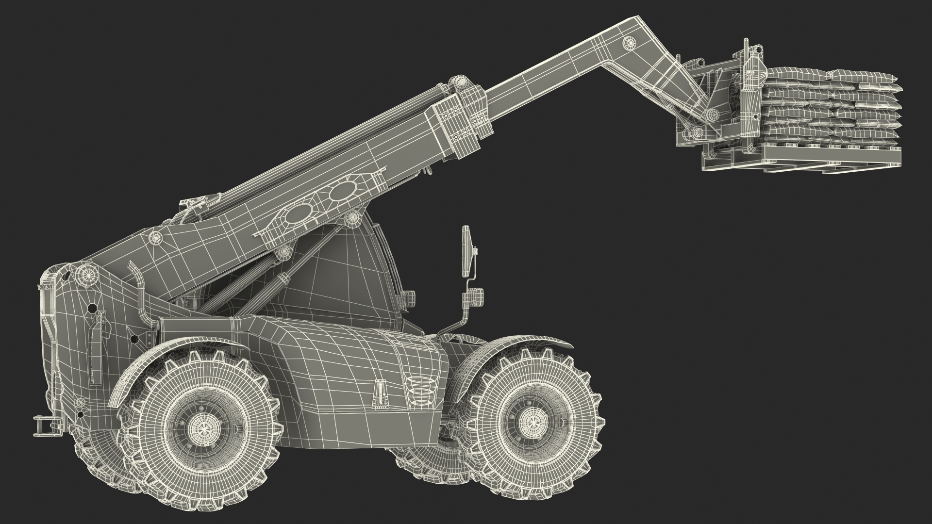Telescopic Loader With Pallet of Cement Bags 3D model