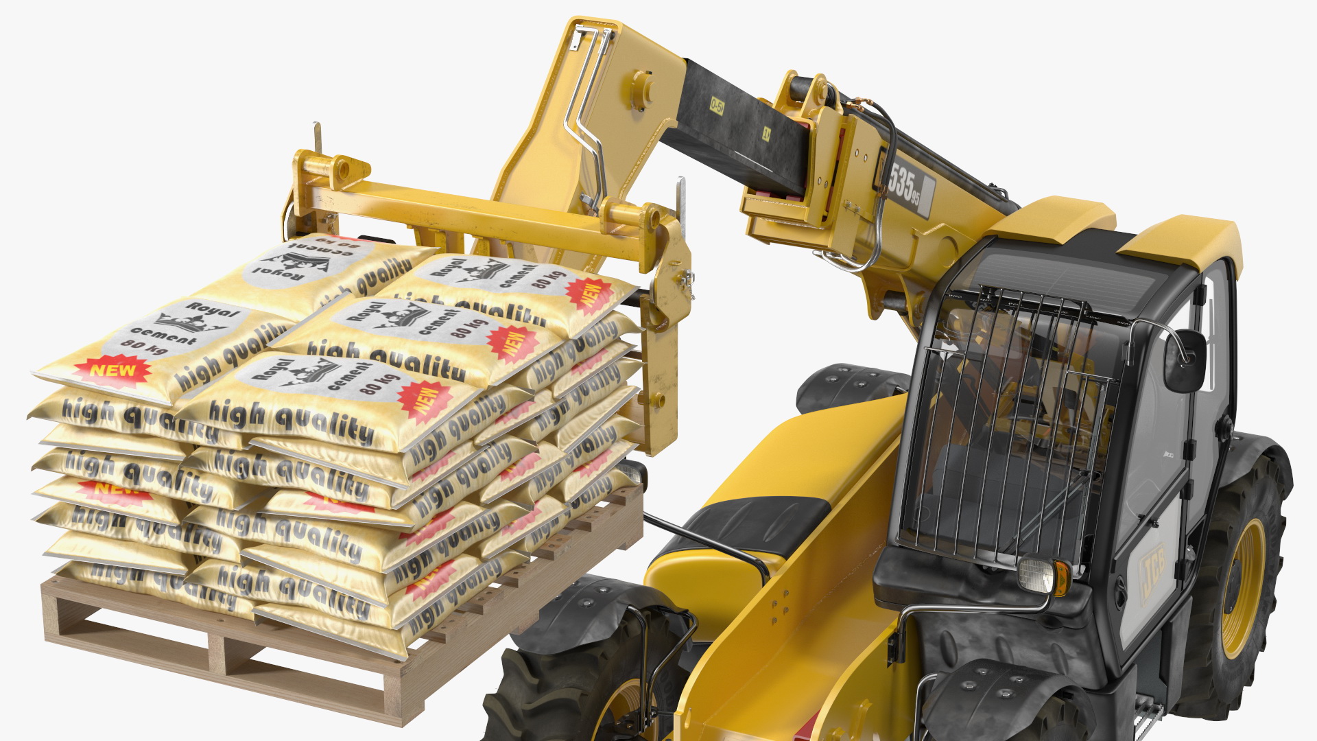 Telescopic Loader With Pallet of Cement Bags 3D model