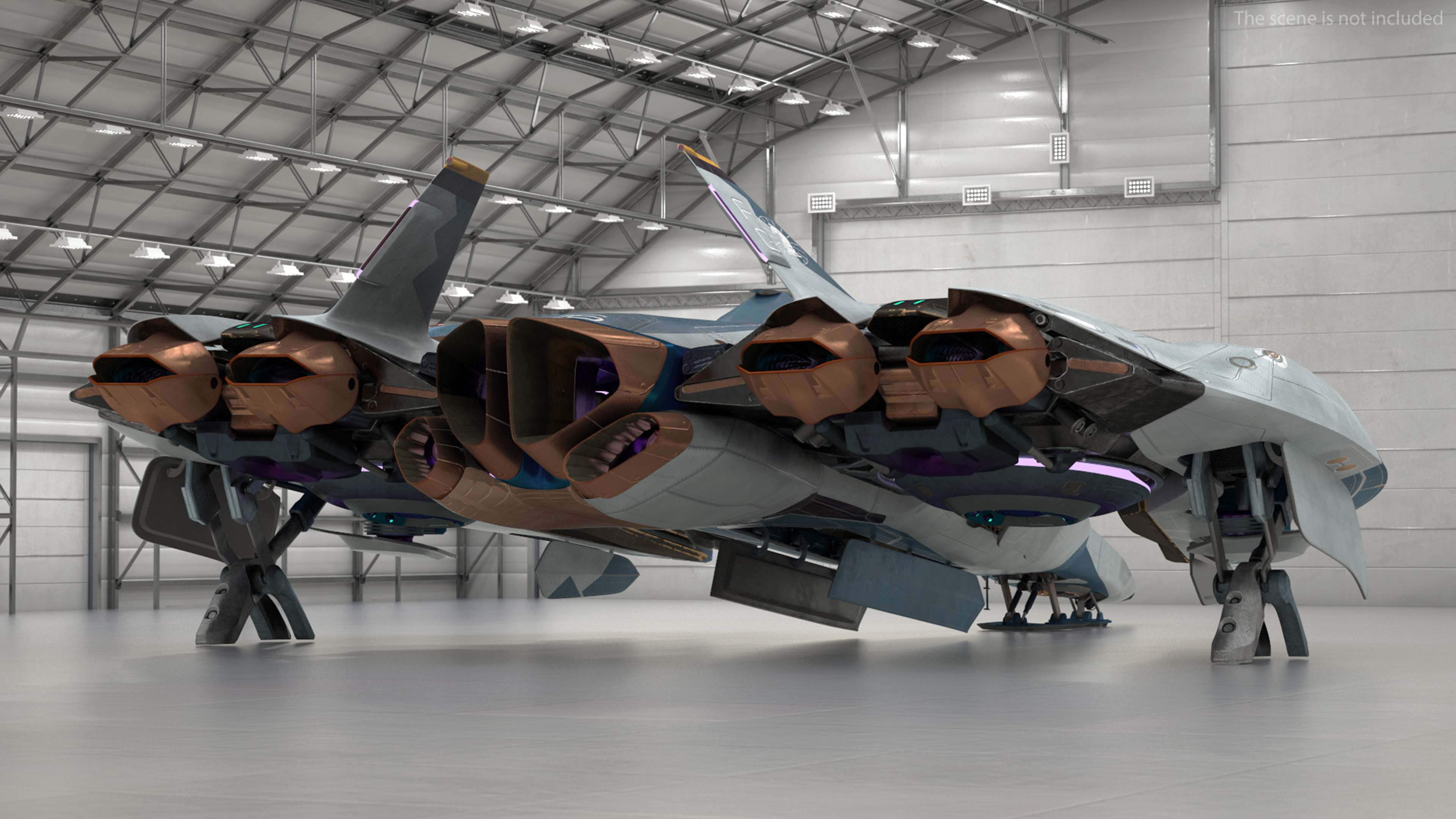 Sci Fi Fighter Jet Blue Rigged for Cinema 4D 3D model