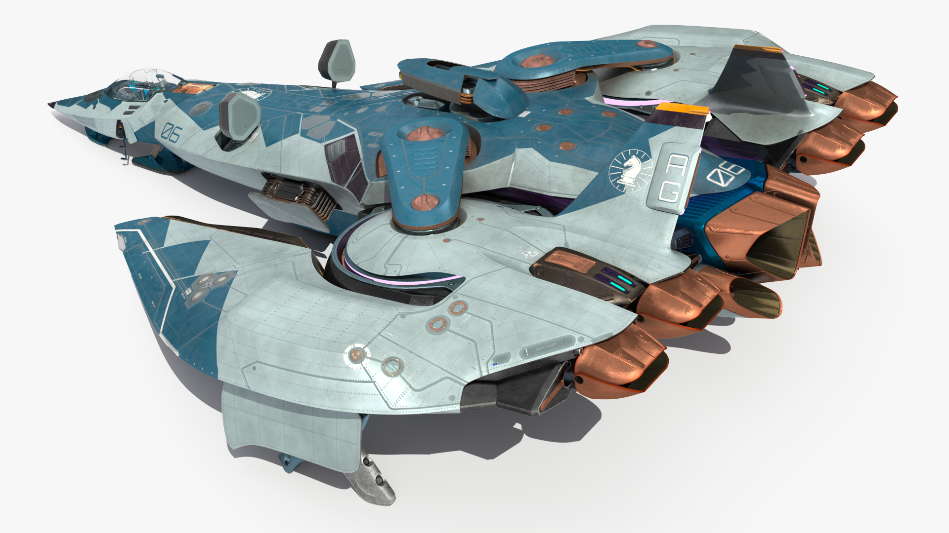 Sci Fi Fighter Jet Blue Rigged for Cinema 4D 3D model