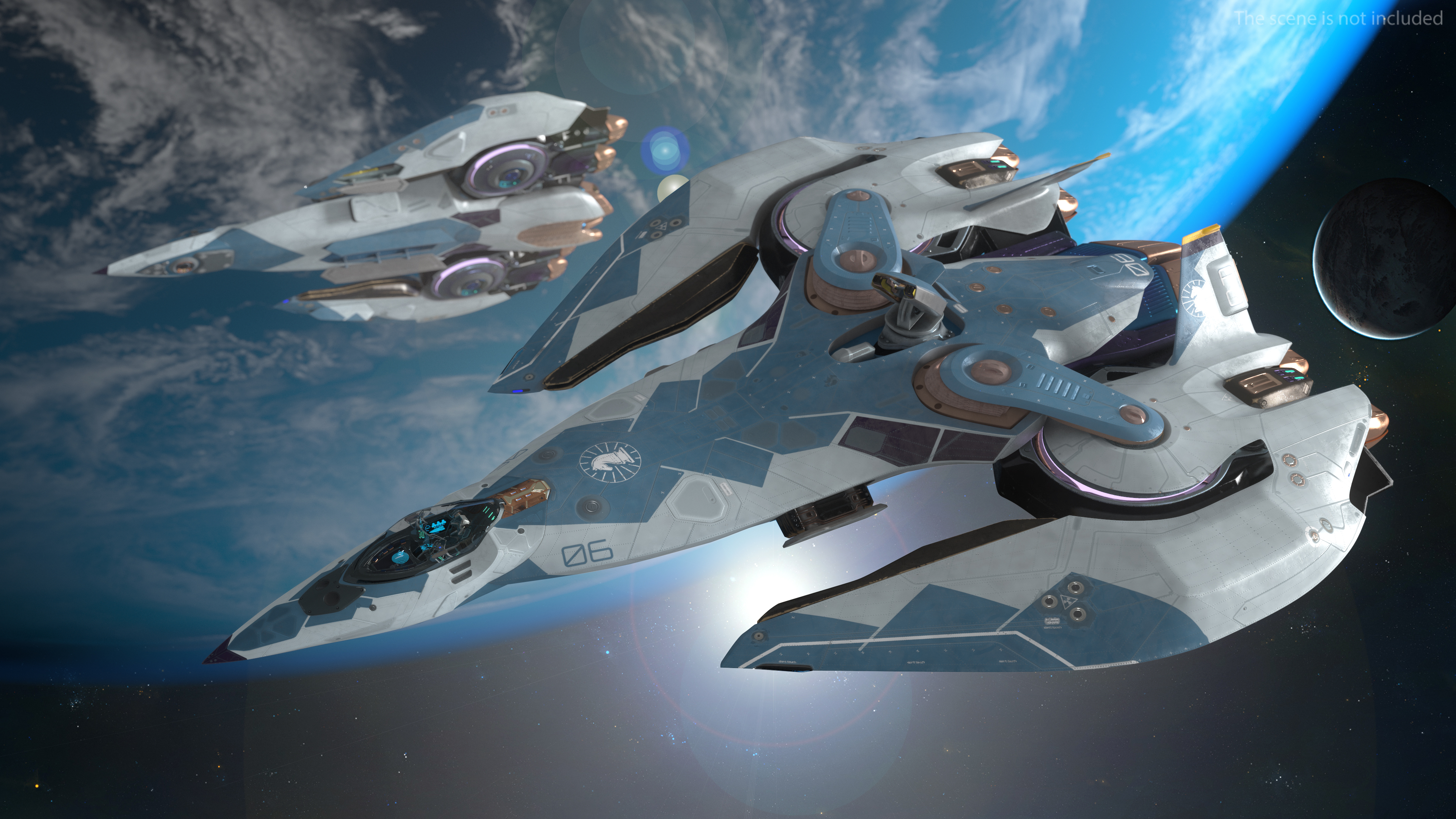 Sci Fi Fighter Jet Blue Rigged for Cinema 4D 3D model