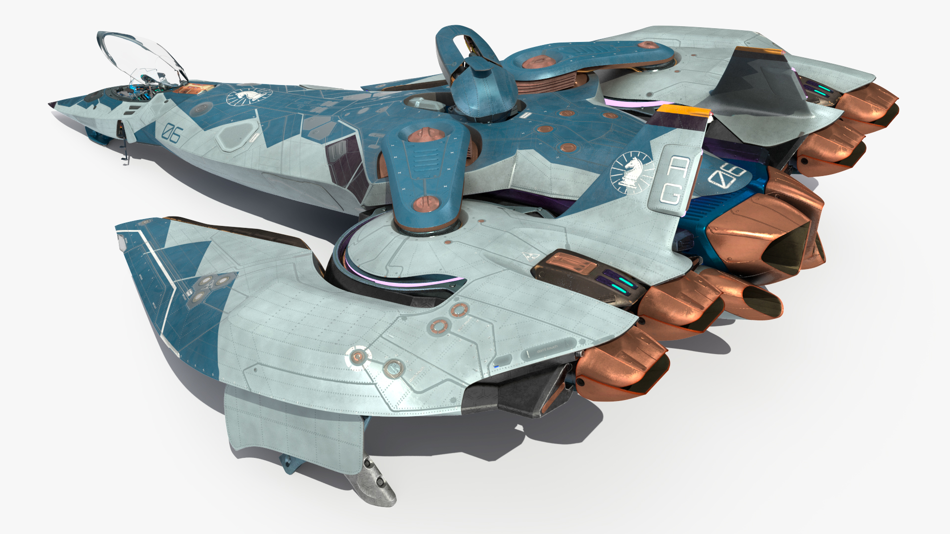 Sci Fi Fighter Jet Blue Rigged for Cinema 4D 3D model