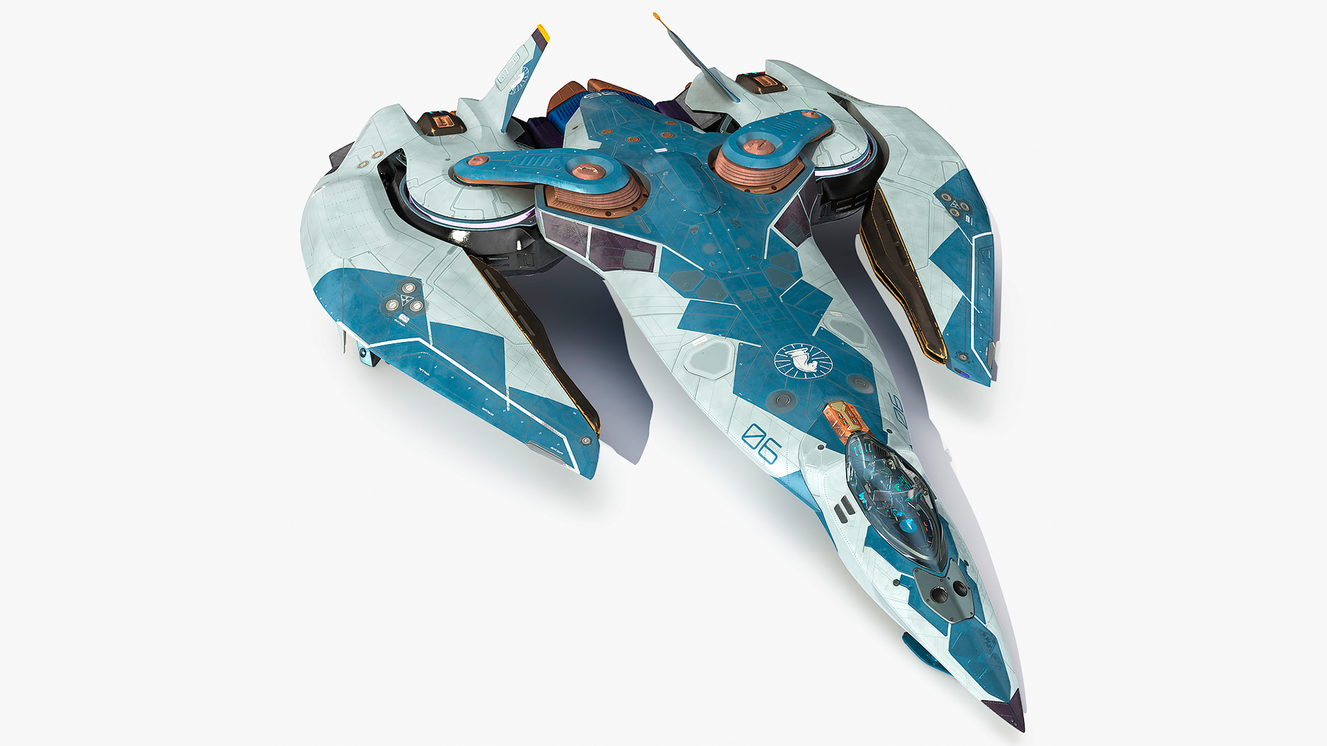 Sci Fi Fighter Jet Blue Rigged for Cinema 4D 3D model
