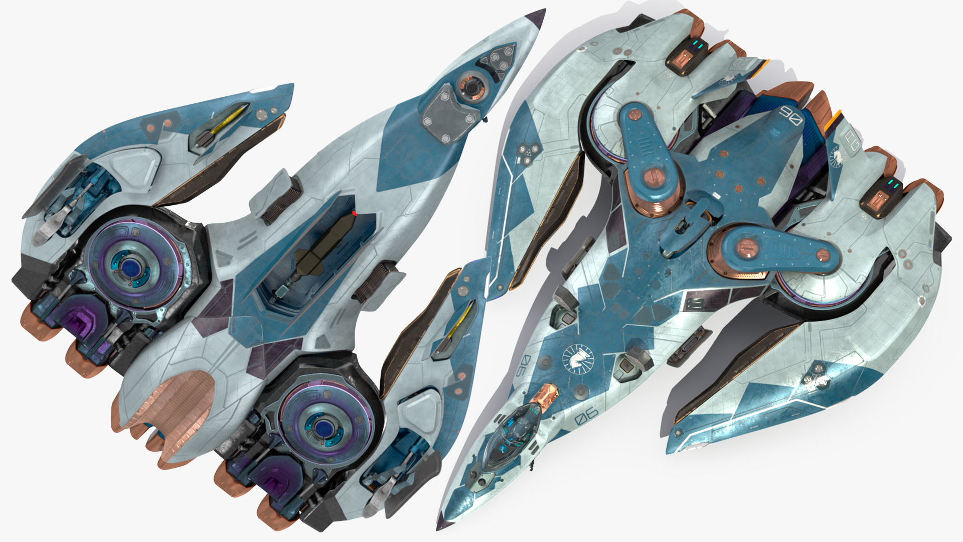 Sci Fi Fighter Jet Blue Rigged for Cinema 4D 3D model