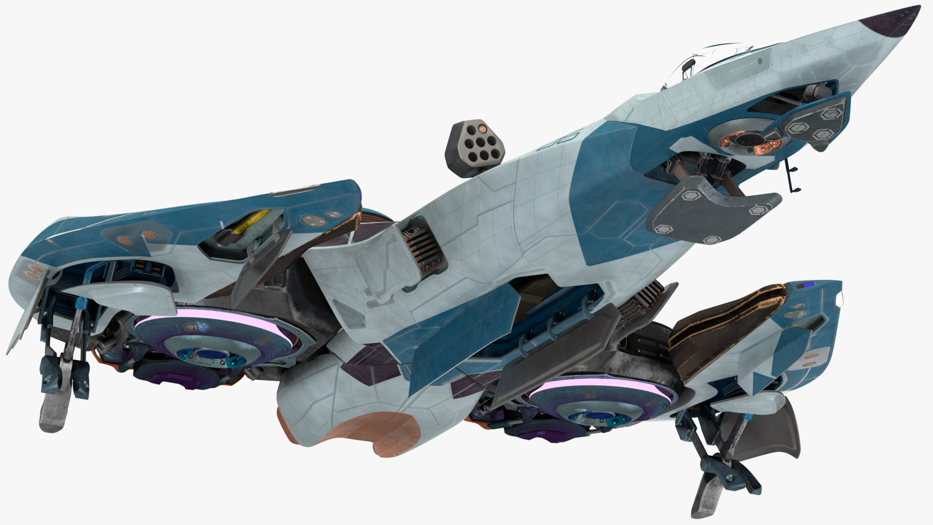 Sci Fi Fighter Jet Blue Rigged for Cinema 4D 3D model