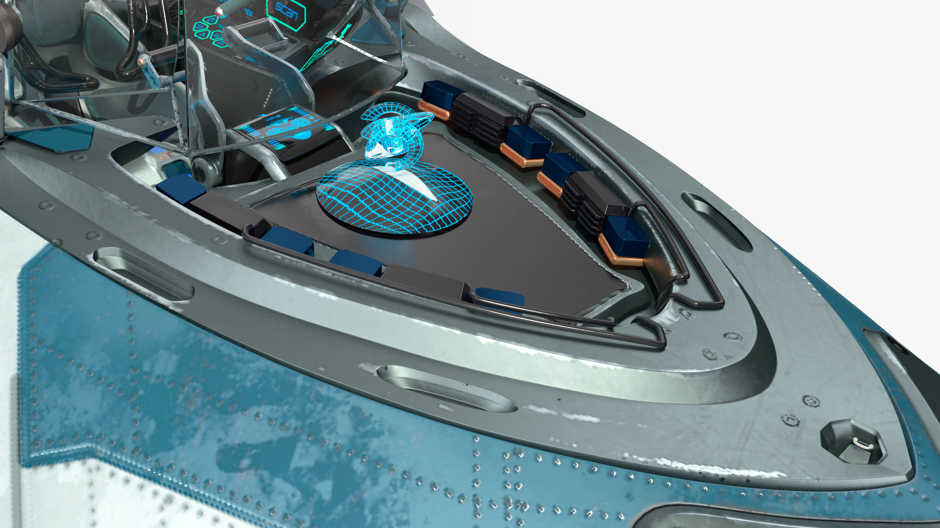 Sci Fi Fighter Jet Blue Rigged for Cinema 4D 3D model