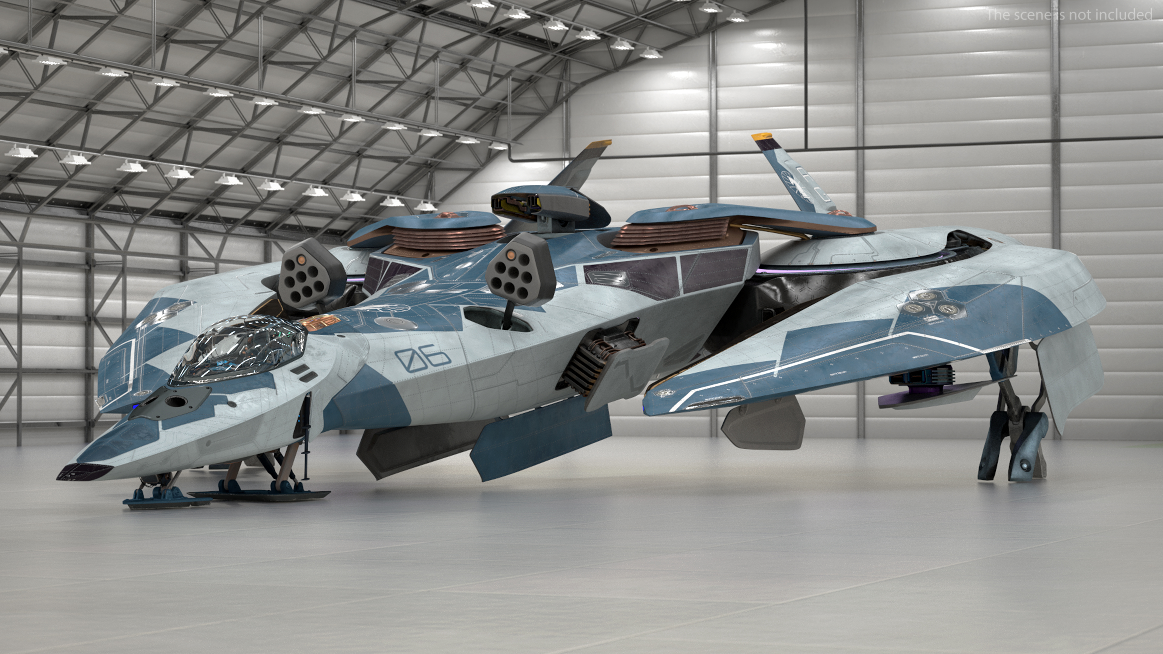 Sci Fi Fighter Jet Blue Rigged for Cinema 4D 3D model
