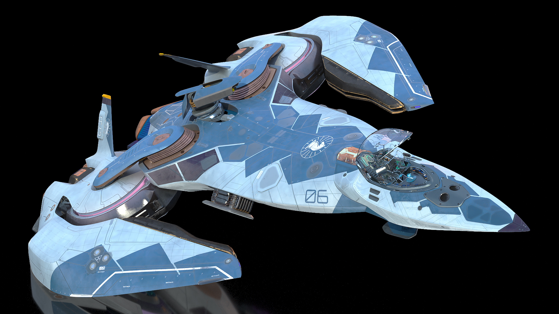 Sci Fi Fighter Jet Blue Rigged for Cinema 4D 3D model