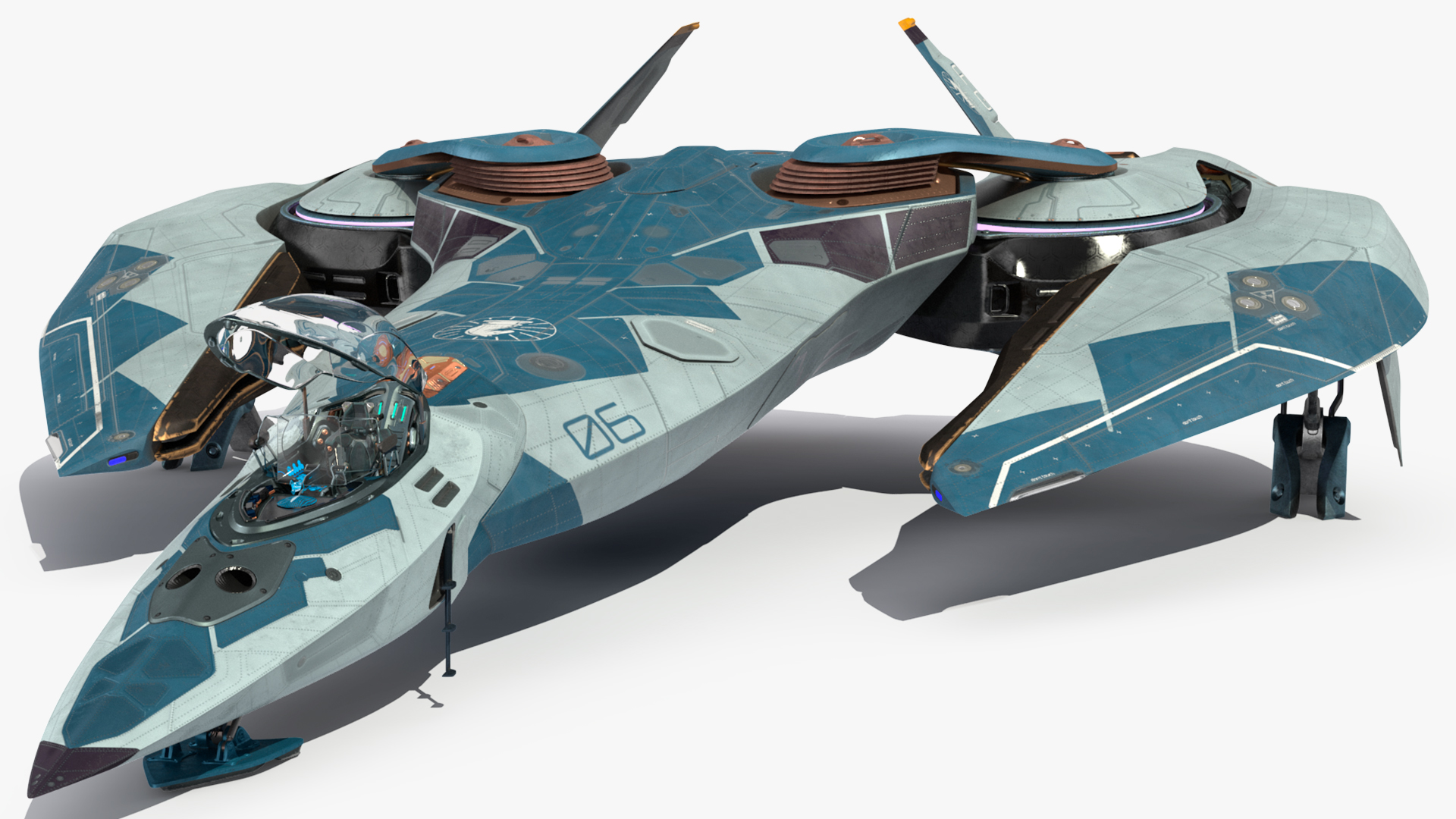 Sci Fi Fighter Jet Blue Rigged for Cinema 4D 3D model