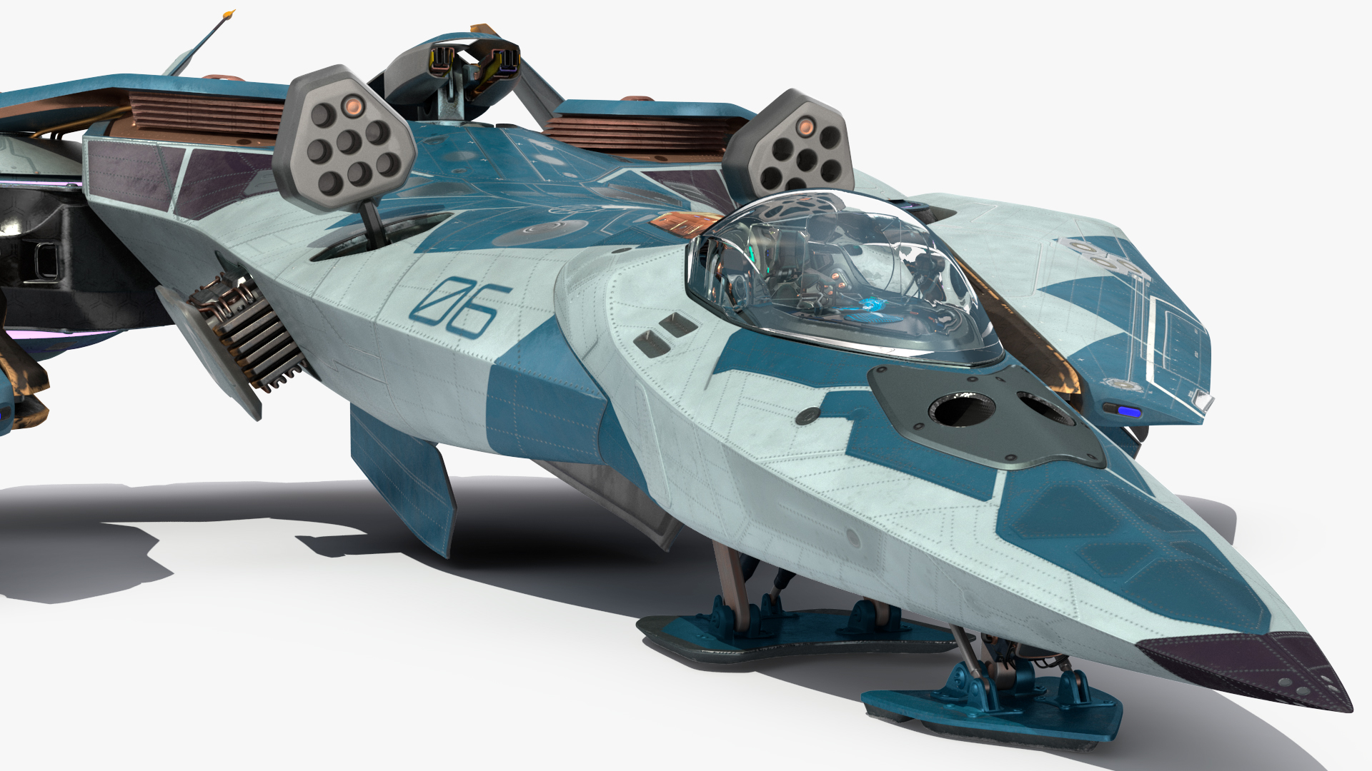 Sci Fi Fighter Jet Blue Rigged for Cinema 4D 3D model