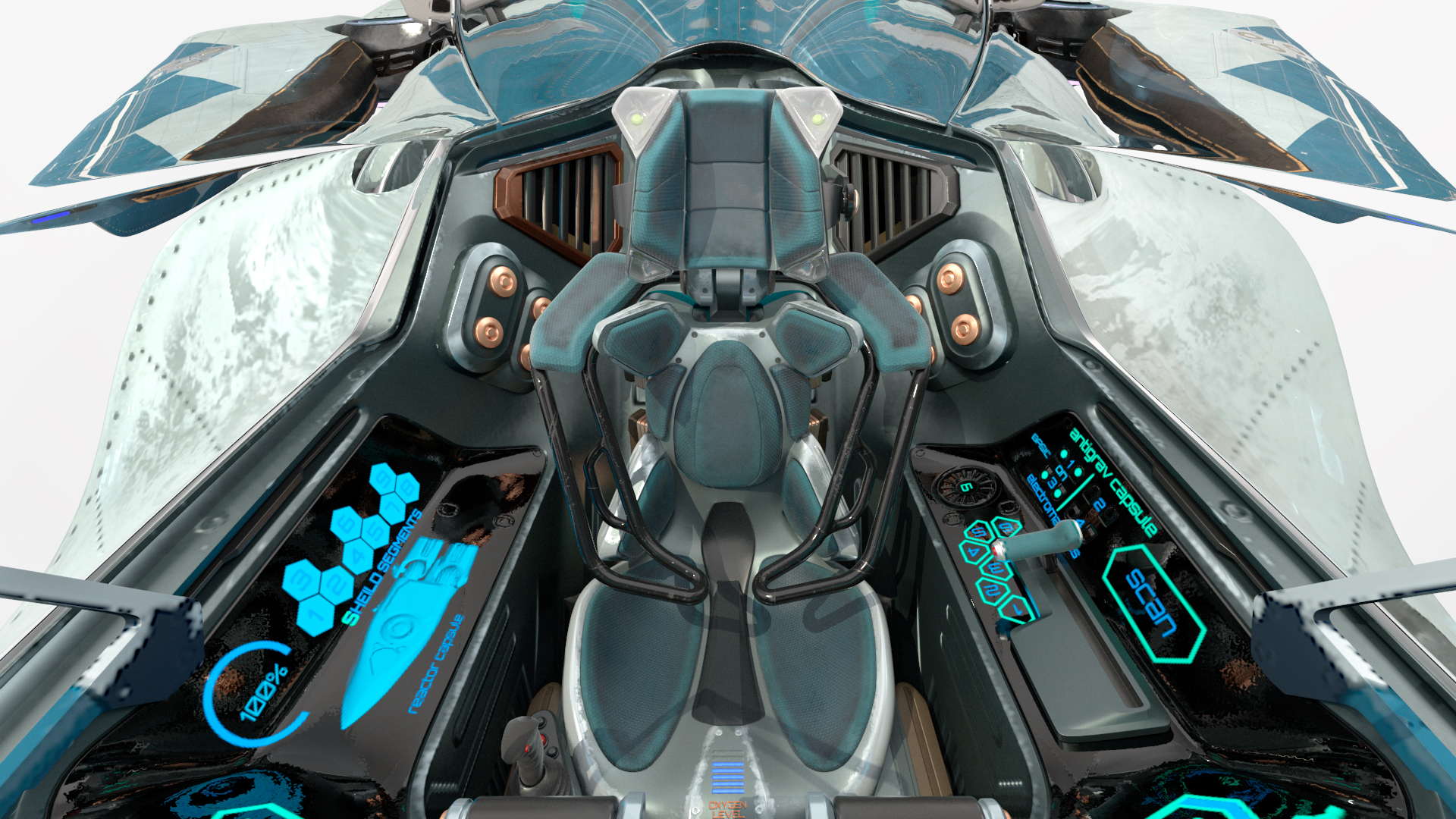 Sci Fi Fighter Jet Blue Rigged for Cinema 4D 3D model