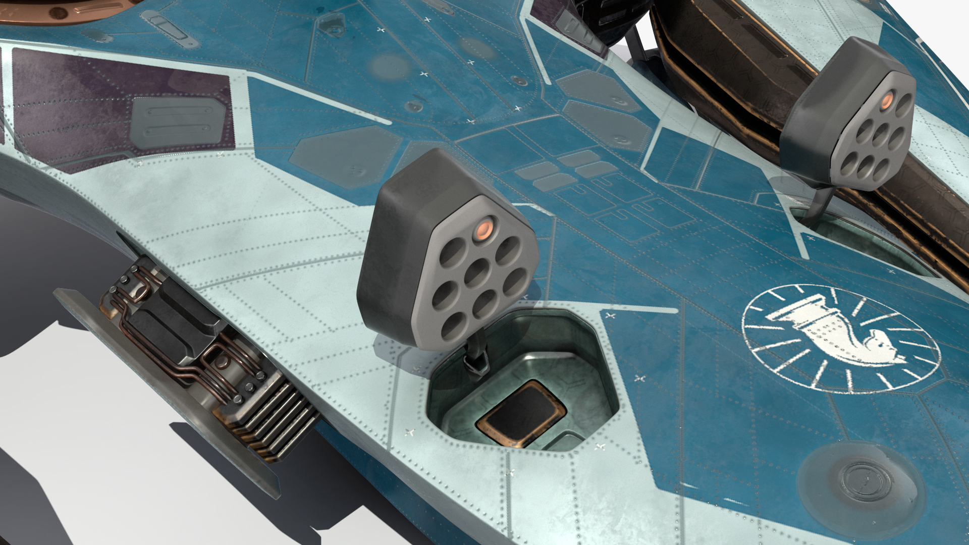Sci Fi Fighter Jet Blue Rigged for Cinema 4D 3D model