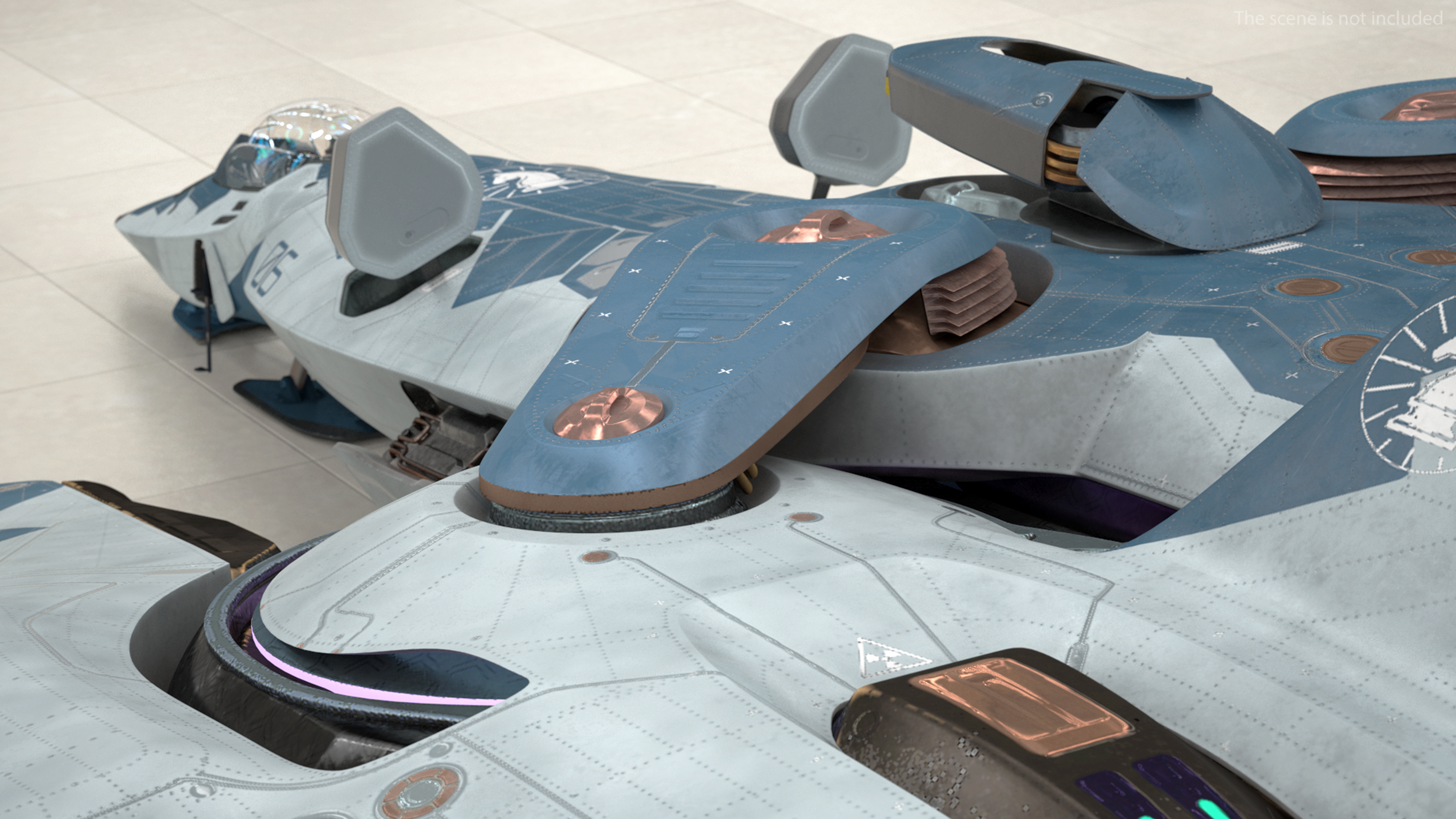 Sci Fi Fighter Jet Blue Rigged for Cinema 4D 3D model