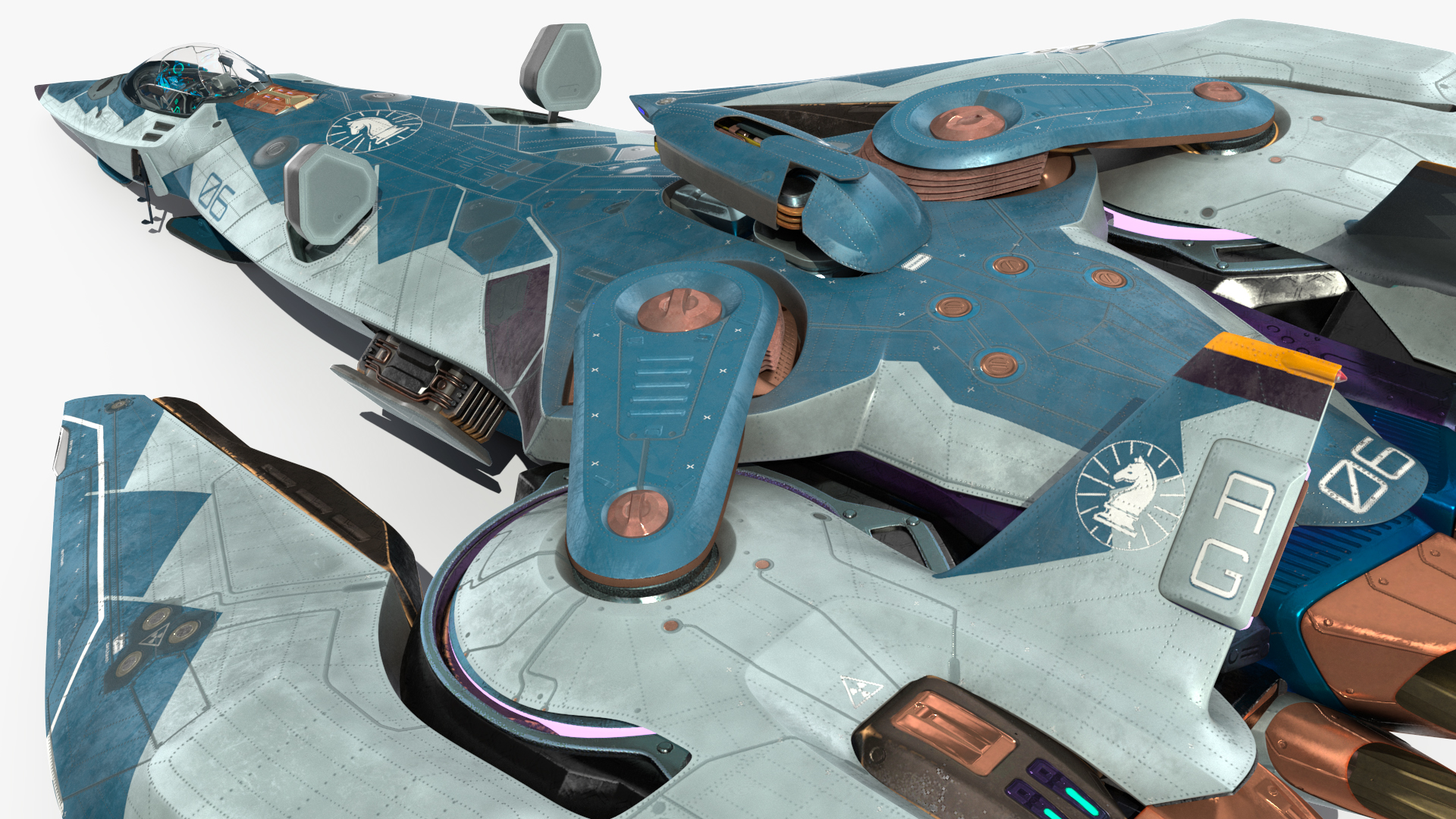 Sci Fi Fighter Jet Blue Rigged for Cinema 4D 3D model