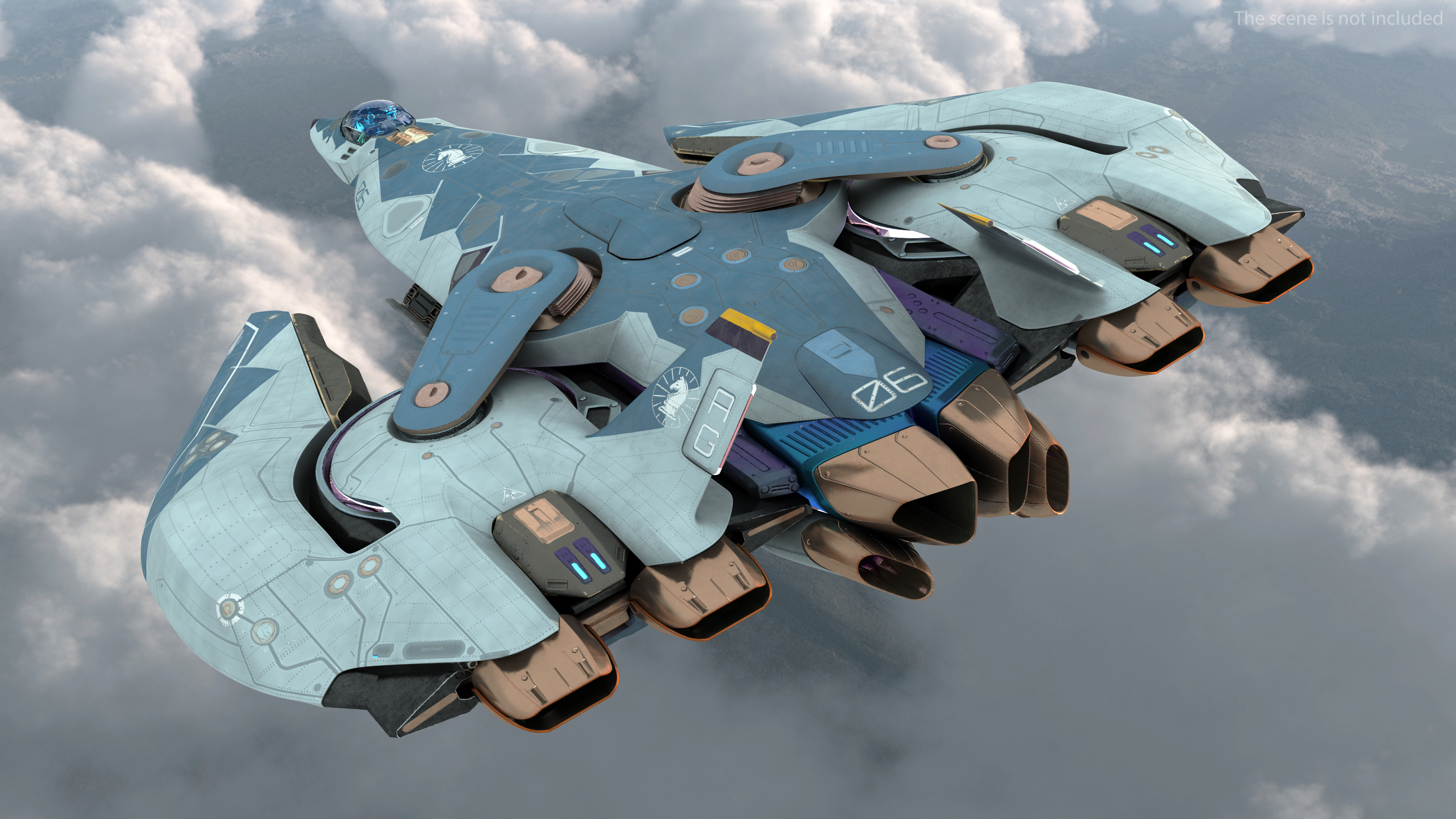 Sci Fi Fighter Jet Blue Rigged for Cinema 4D 3D model